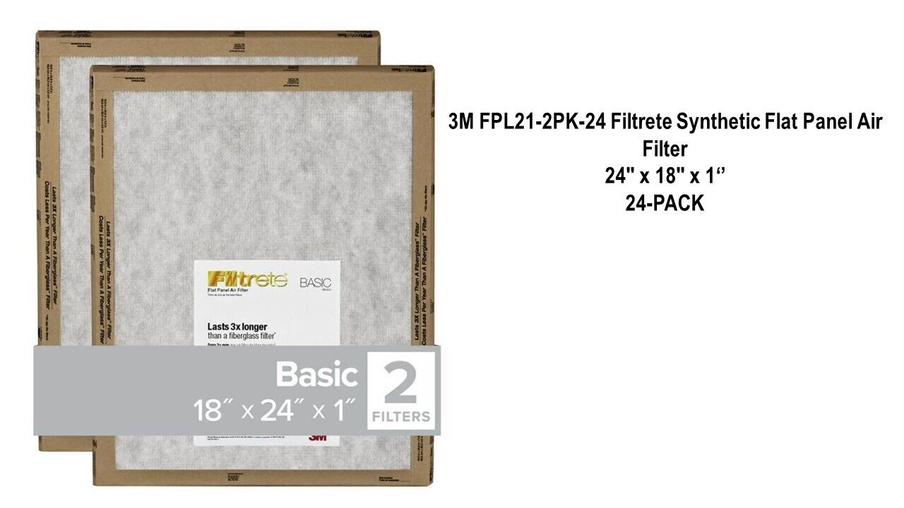 3M FPL21-2PK-24 Filtrete Synthetic Flat Panel Air Filter 24'' x 18'' x 1'' 24PK