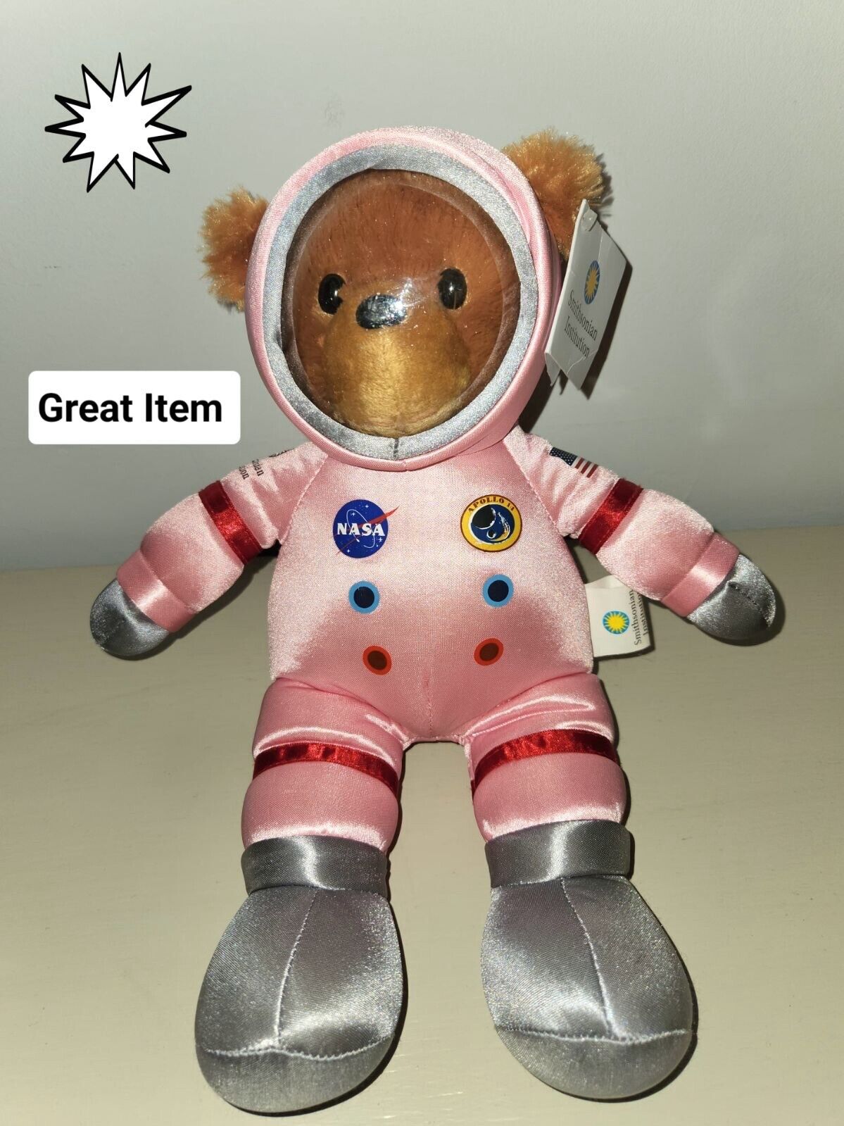 Smithsonian NASA Apollo 14 Pink Space Suit Astronaut Teddy Bear Plush 13”