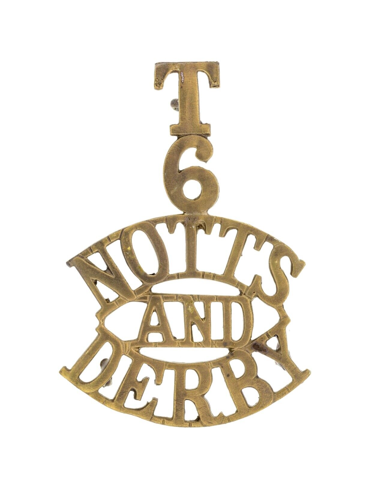 T 6 Notts And Derby Shoulder Title Brass Metal