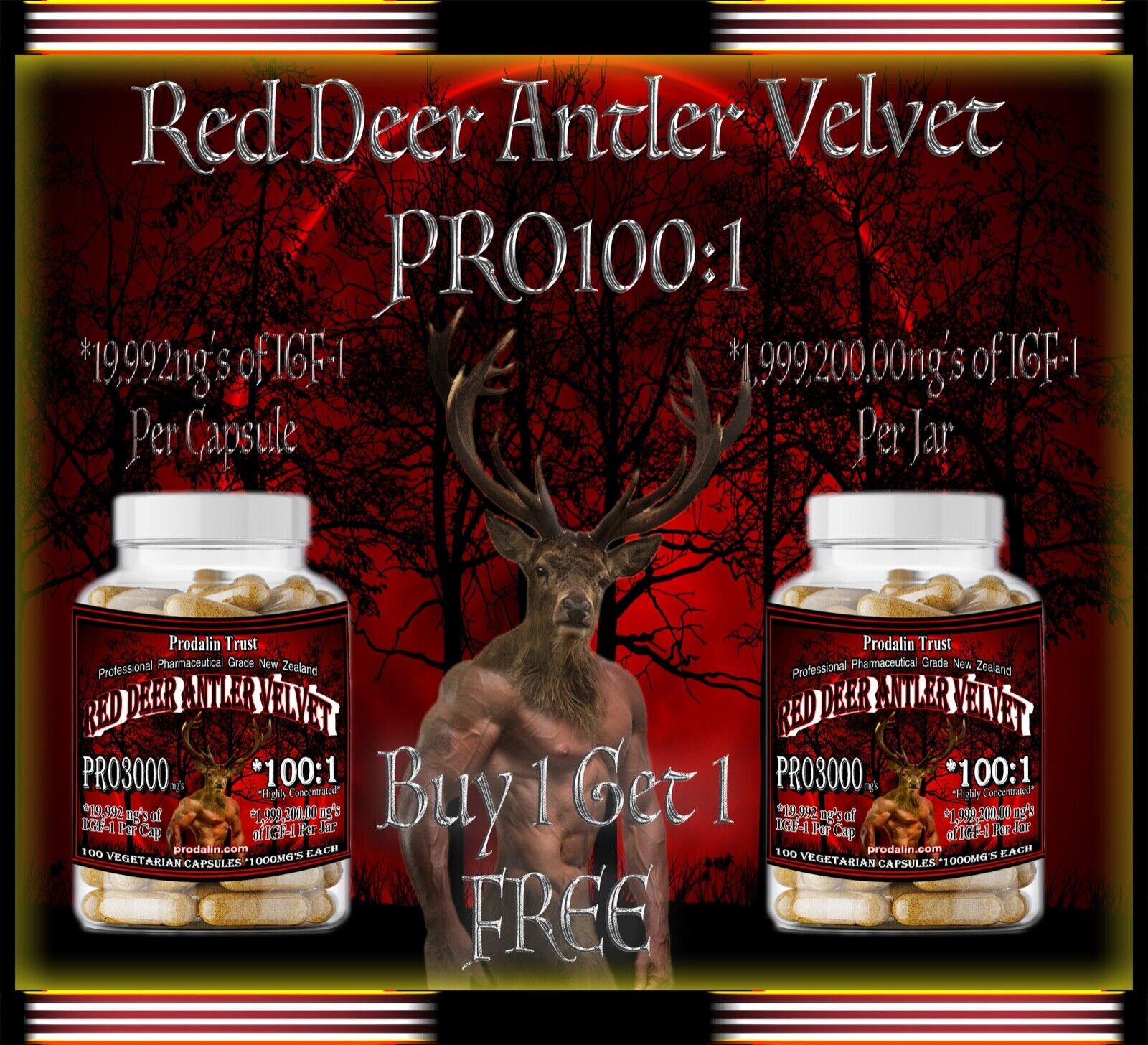 The King OF ALL New Zealand Red Deer Antler Velvet Pro3000 100:1 Powerful In USA