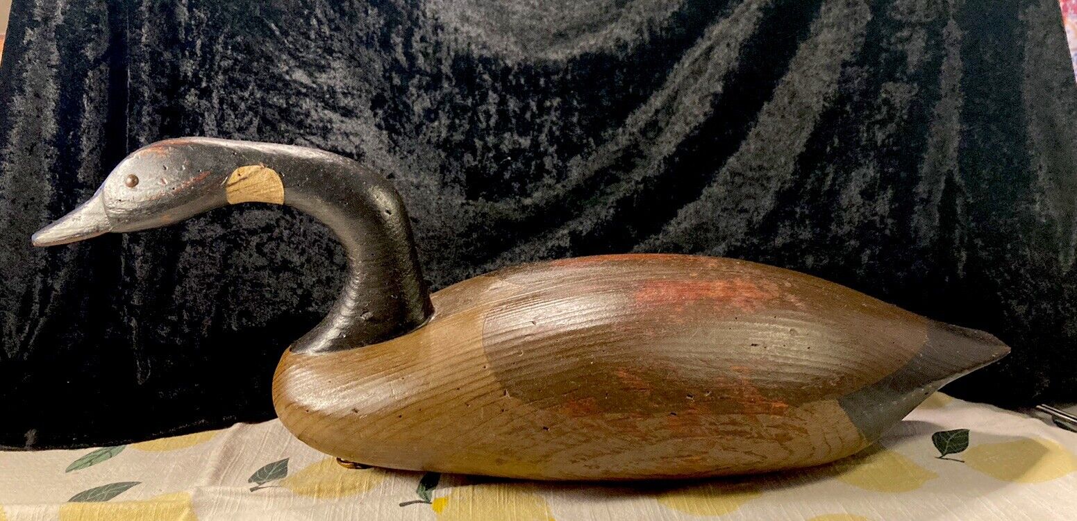 Vintage S.R. White Wooden 24” Carved Canadian Goose Decoy