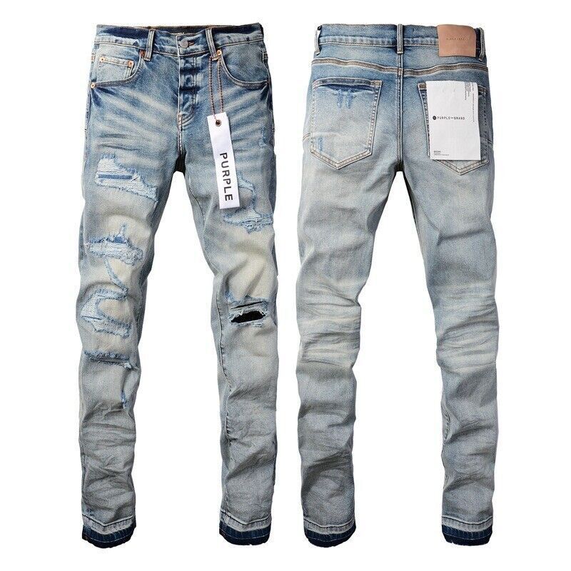 2024 New Purple Brand Men\'s Blue Slim Fit Jeans Vintage Distressed 28-40