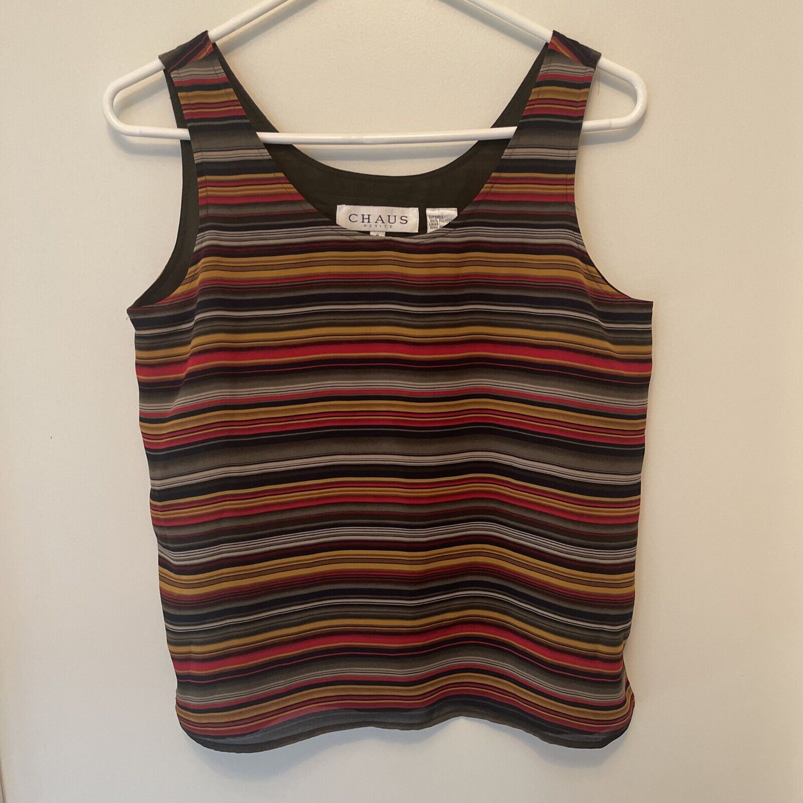 Vintage Chaus Olive Green Red Gold Stripe Tank Top Size 6 Y2K