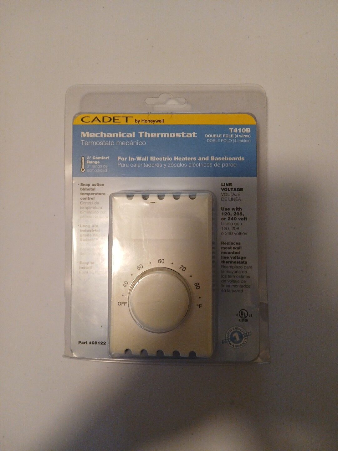 Cadet Mechanical Thermostat T410B (white) sealed NEW