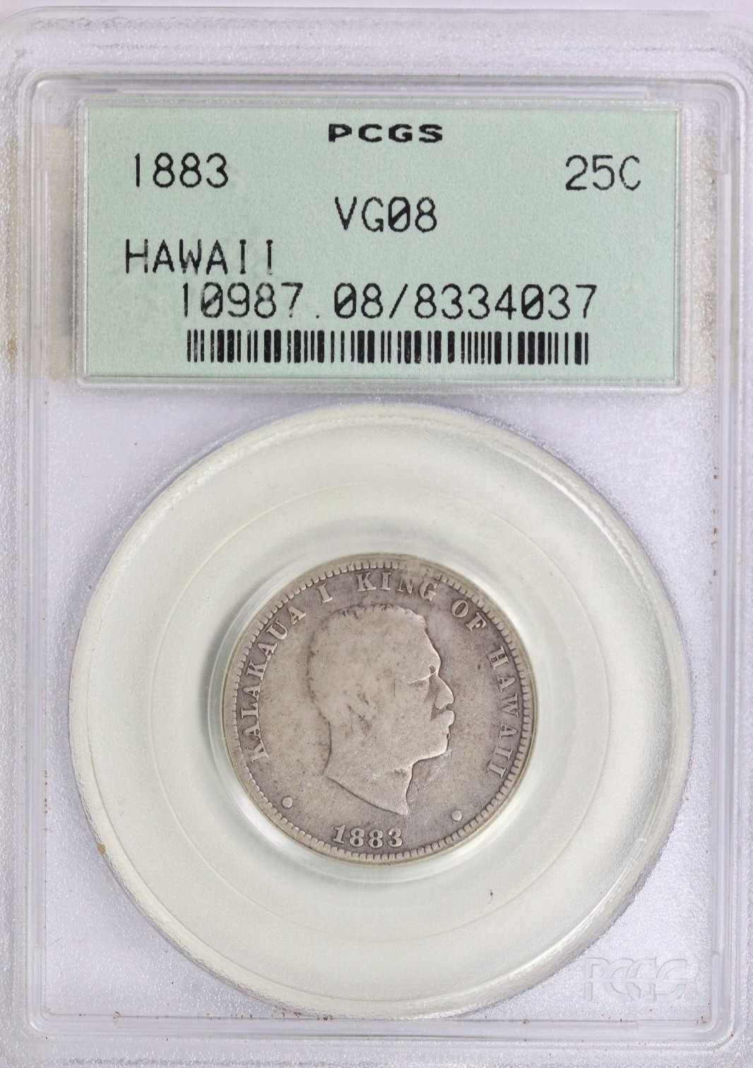 1883 PCGS 25C Kingdom of Hawaii King Kalakaua Silver Quarter Dollar VG8 -OGH-