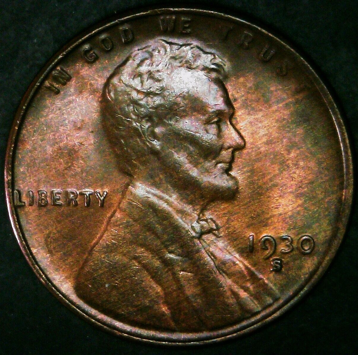 1930 S Lincoln Wheat Cent/Penny - Unc / MS - Toned Woody - 