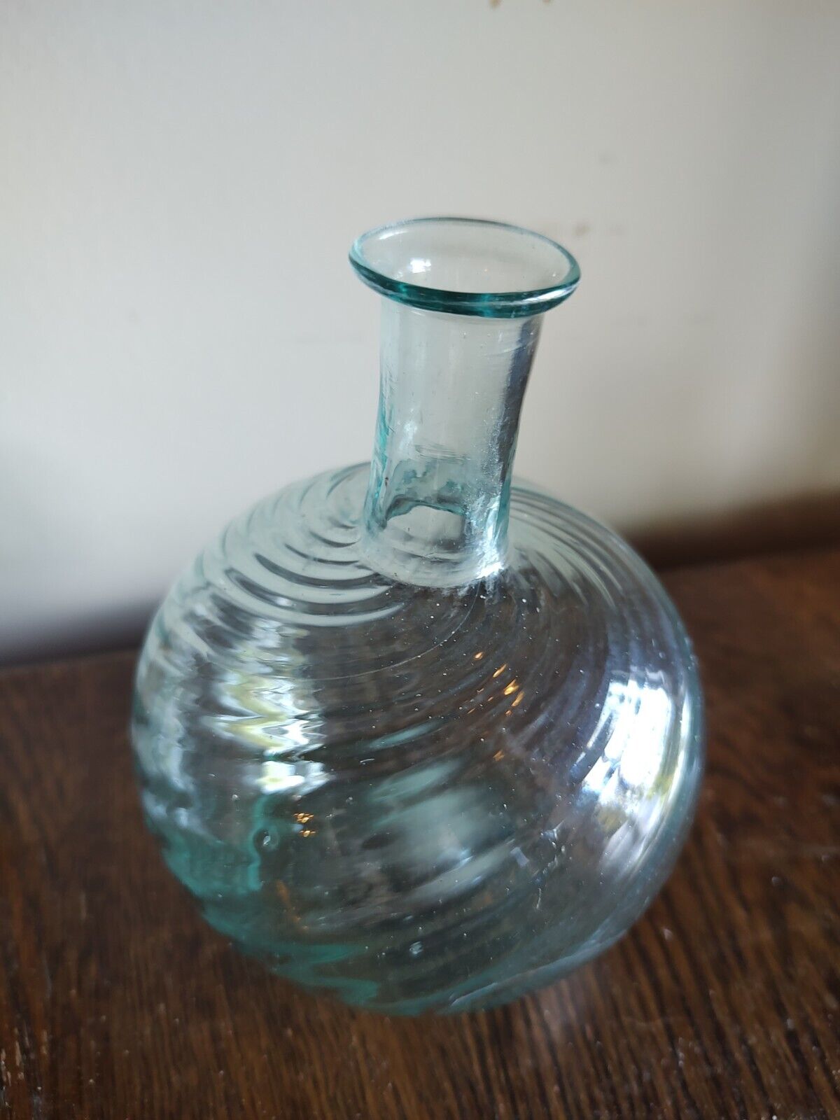 S. Jersey Pattern Molded Swirl Bottle, Pontil, Aqua Glass 5 1/2\