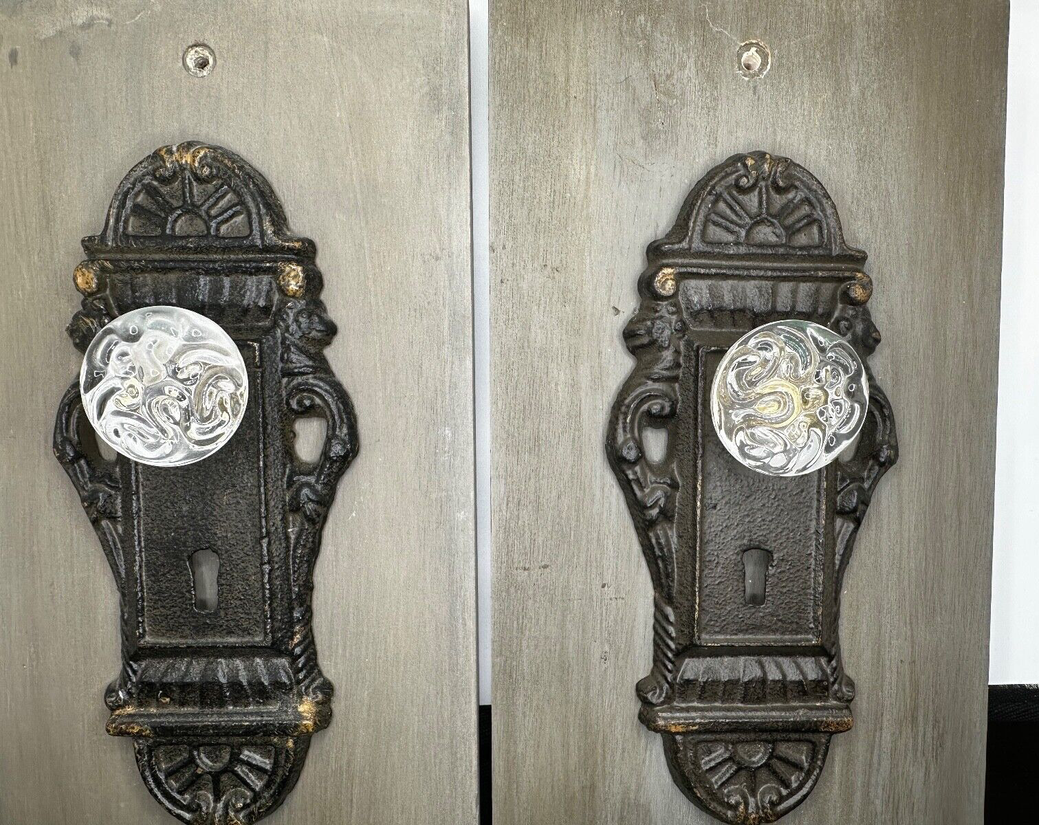 Glass Doorknob Door Keyhole Key Backplate Knob Plate Hardware Antique Vintage -2
