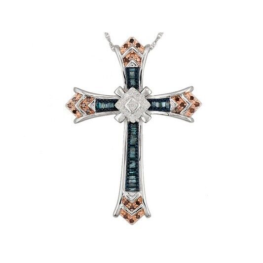0.55ct Red, Blue & White Simulated Diamond Sterling Cross Pendant Necklace