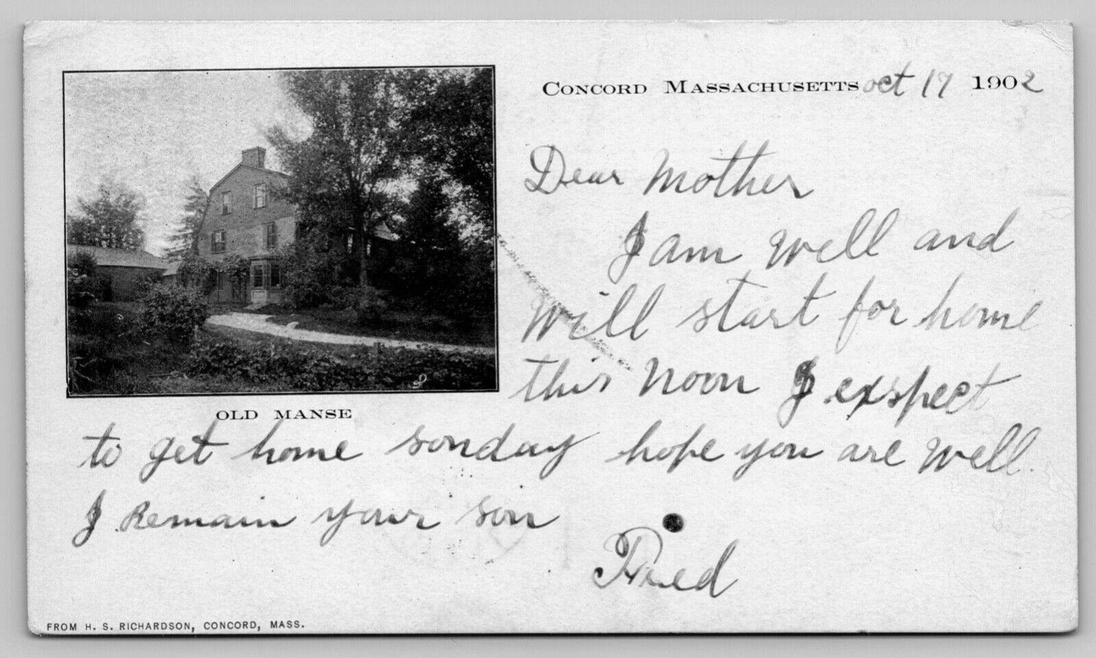 c1900s Old Manse, Concord, Massachusetts MA Unposted Antique PMC Postcard