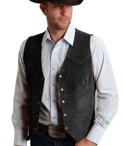 Mens Cowboy Vests Vintage Western Hunting Fishing Casual Vests Large XL XXL 3XL