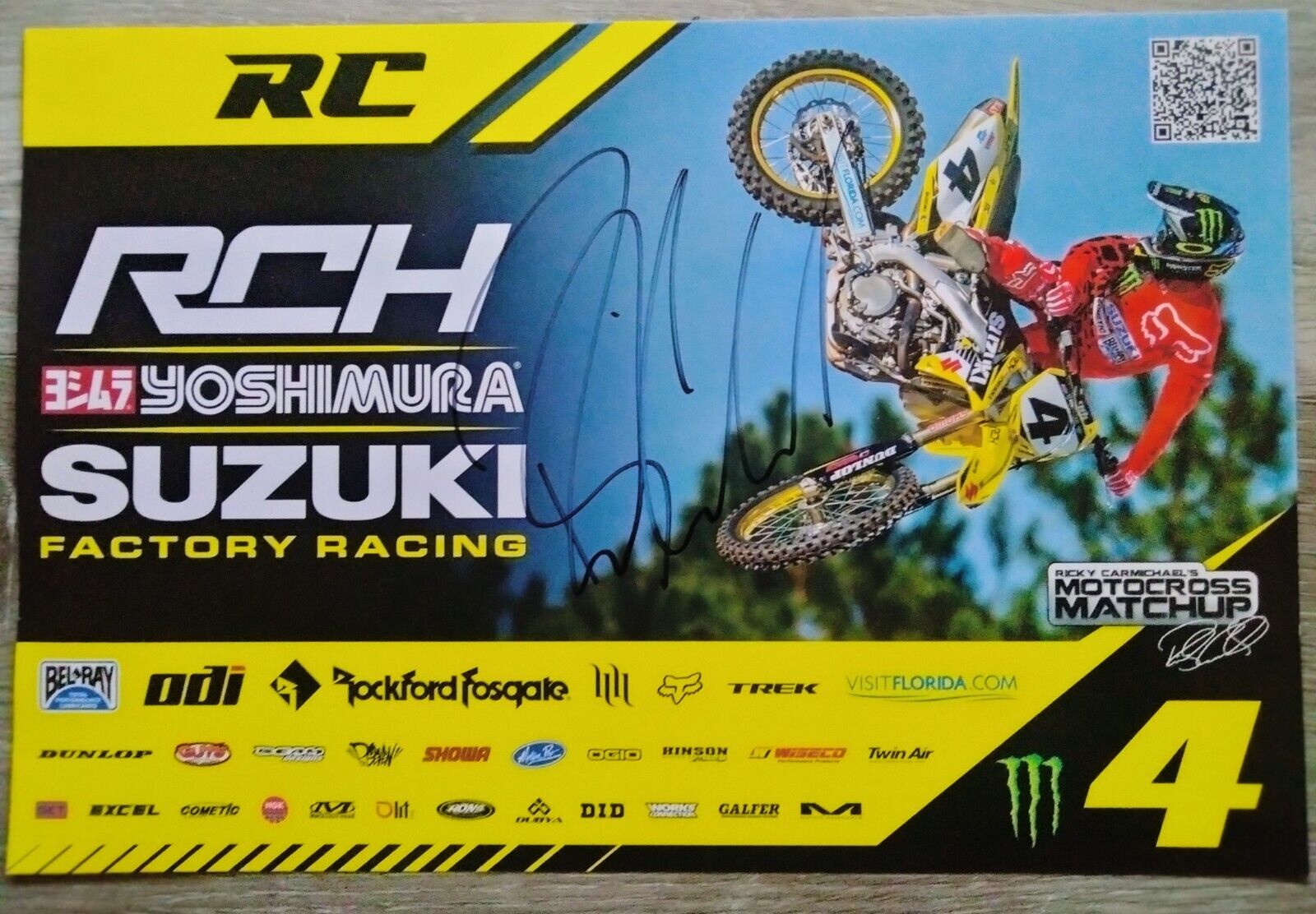 Ricky CARMICHAEL #4 Signed RCH SUZUKI 8x12\