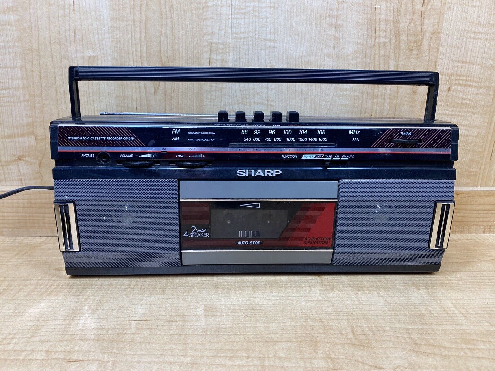 Sharp QT-248 Portable Boombox AM/FM Cassette 1980s RADIO WORKS Tape Deck Doesn\'t