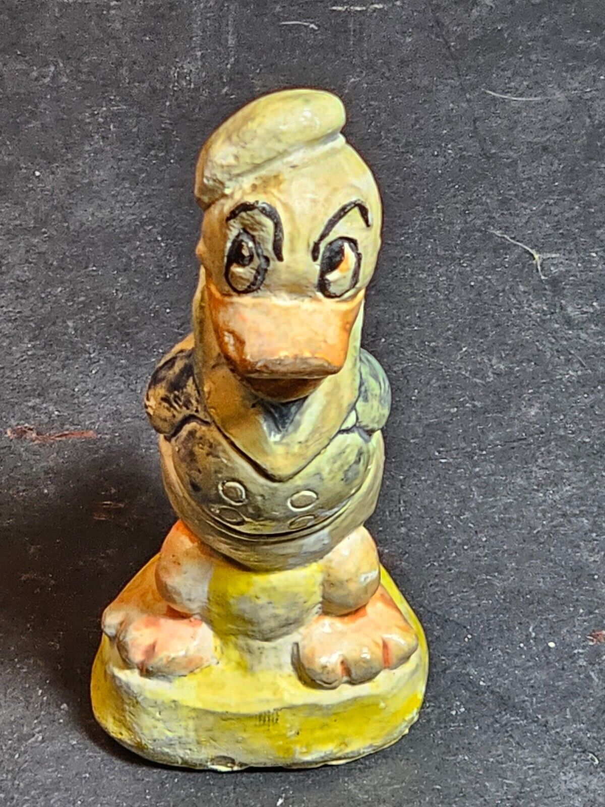 Donald Duck figure chalkware 1930s marked Walt Disney Yellow,Blue and white,
