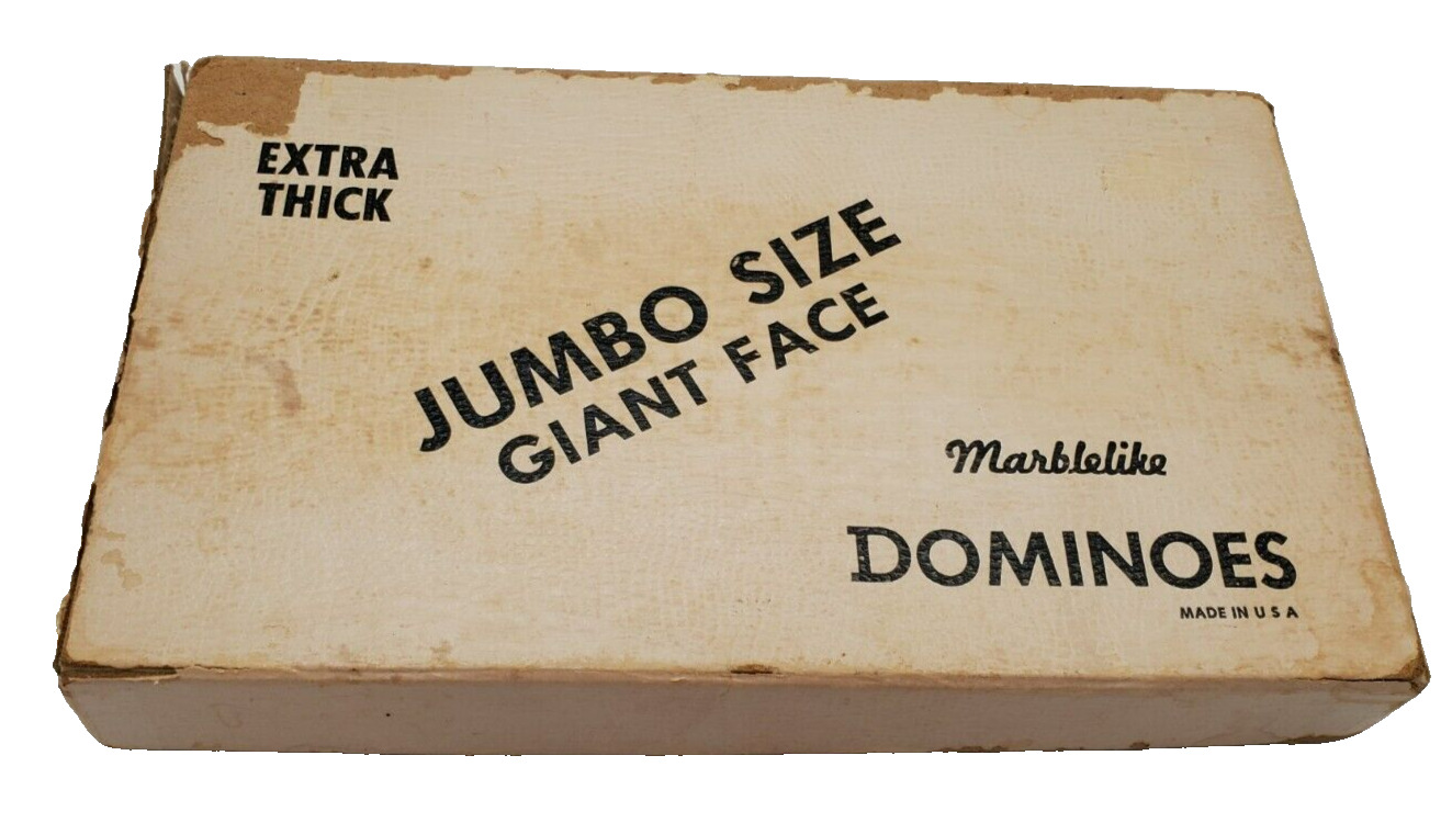 Vtg Dominoes Marblelike Jumbo Giant Face Extra Thick White In Box (Y-2)