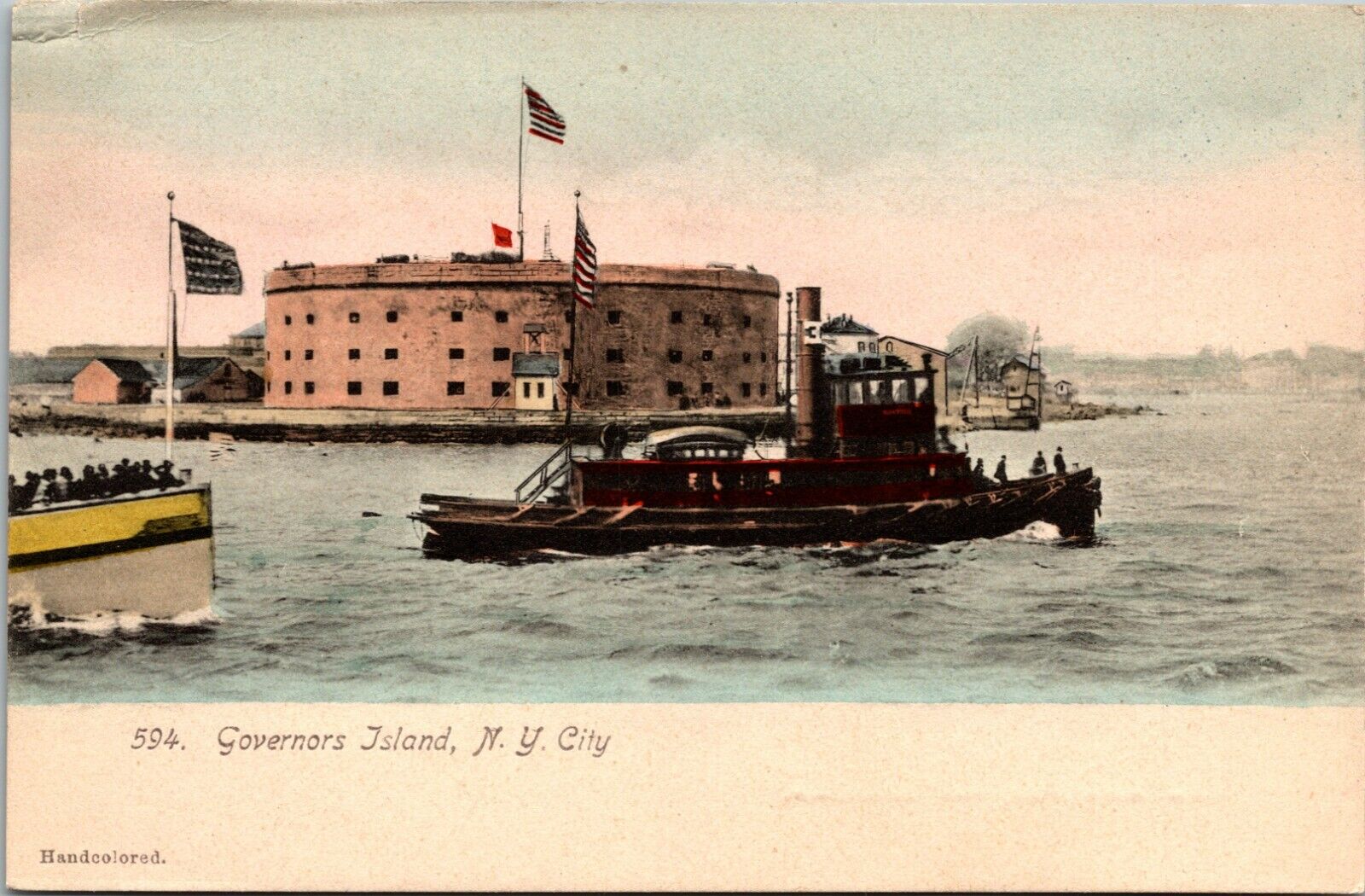 Handcolored Postcard Governors Island, New York City Castle Williams