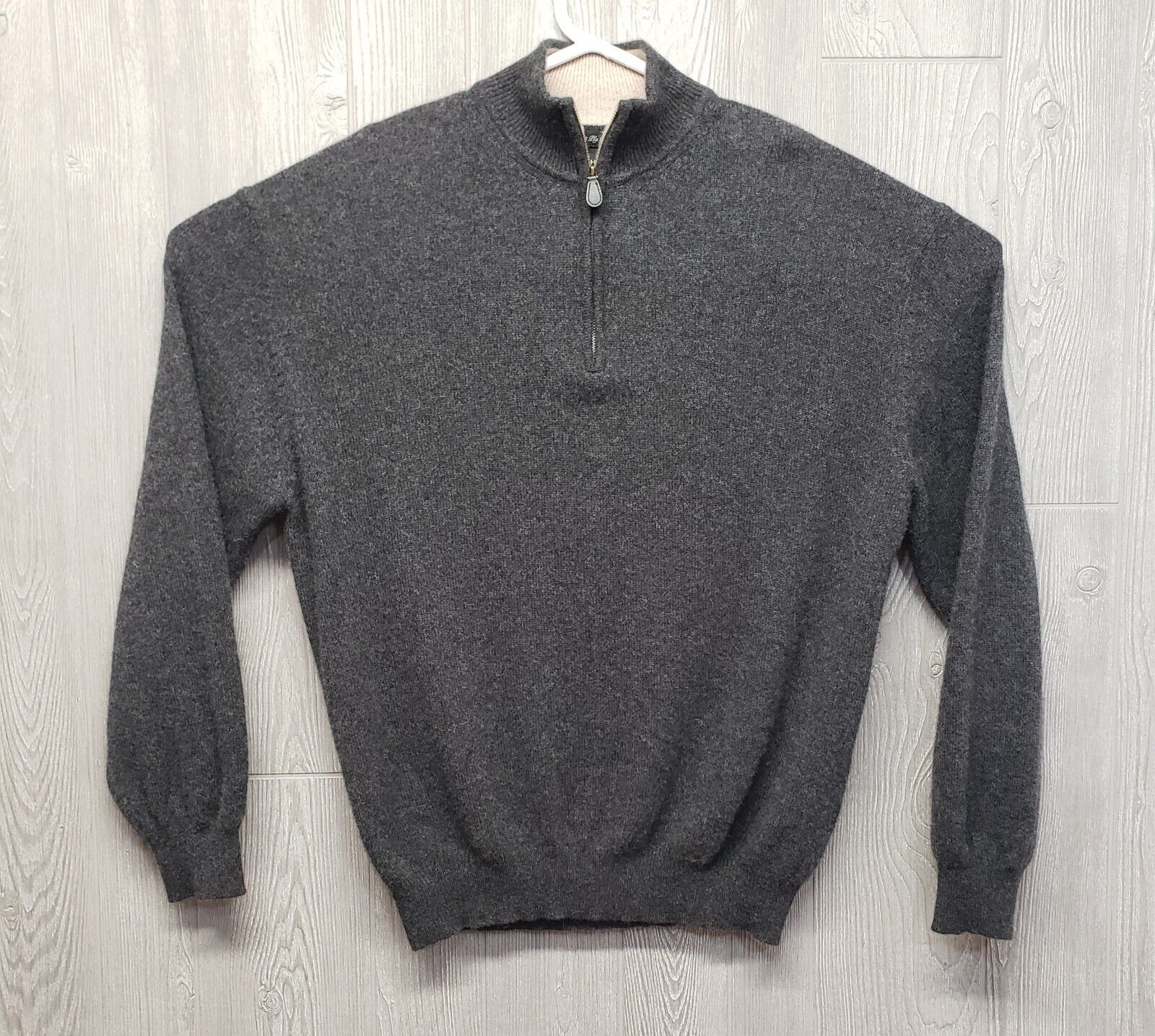 Vintage WH Belk Sweater Mens XL Cashmere Fine 2 Ply Quarter Zip Charcoal Gray