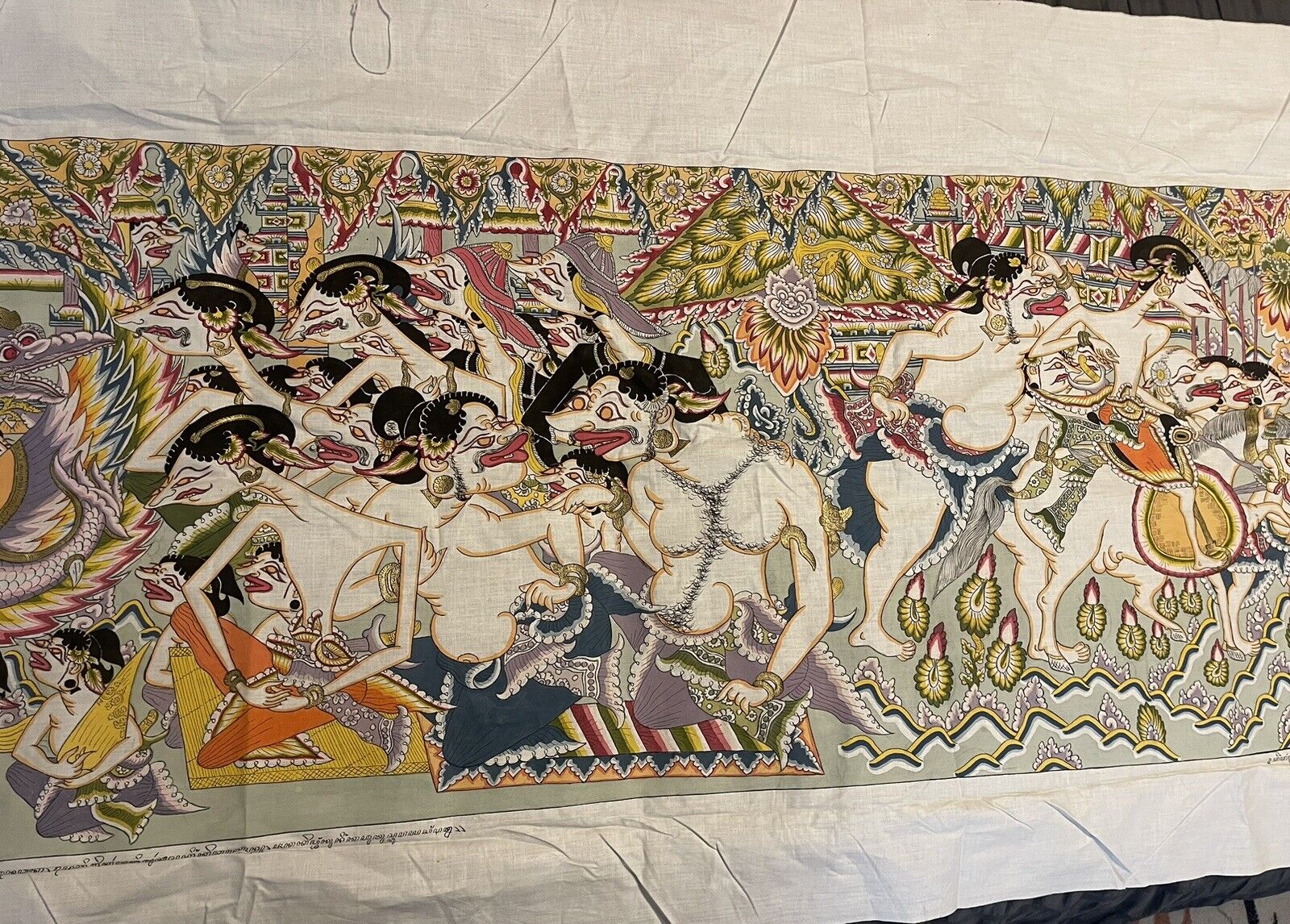 Vintage Amazing Hand Painted Javanese Batik Painting on Fabric - Wayang Beber