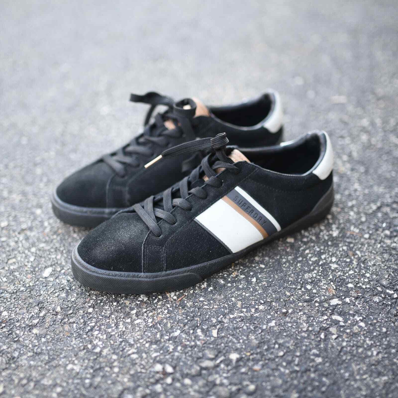NWOT Black Leather Superdry Men\'s Vintage Court Trainer Sneakers size 11 