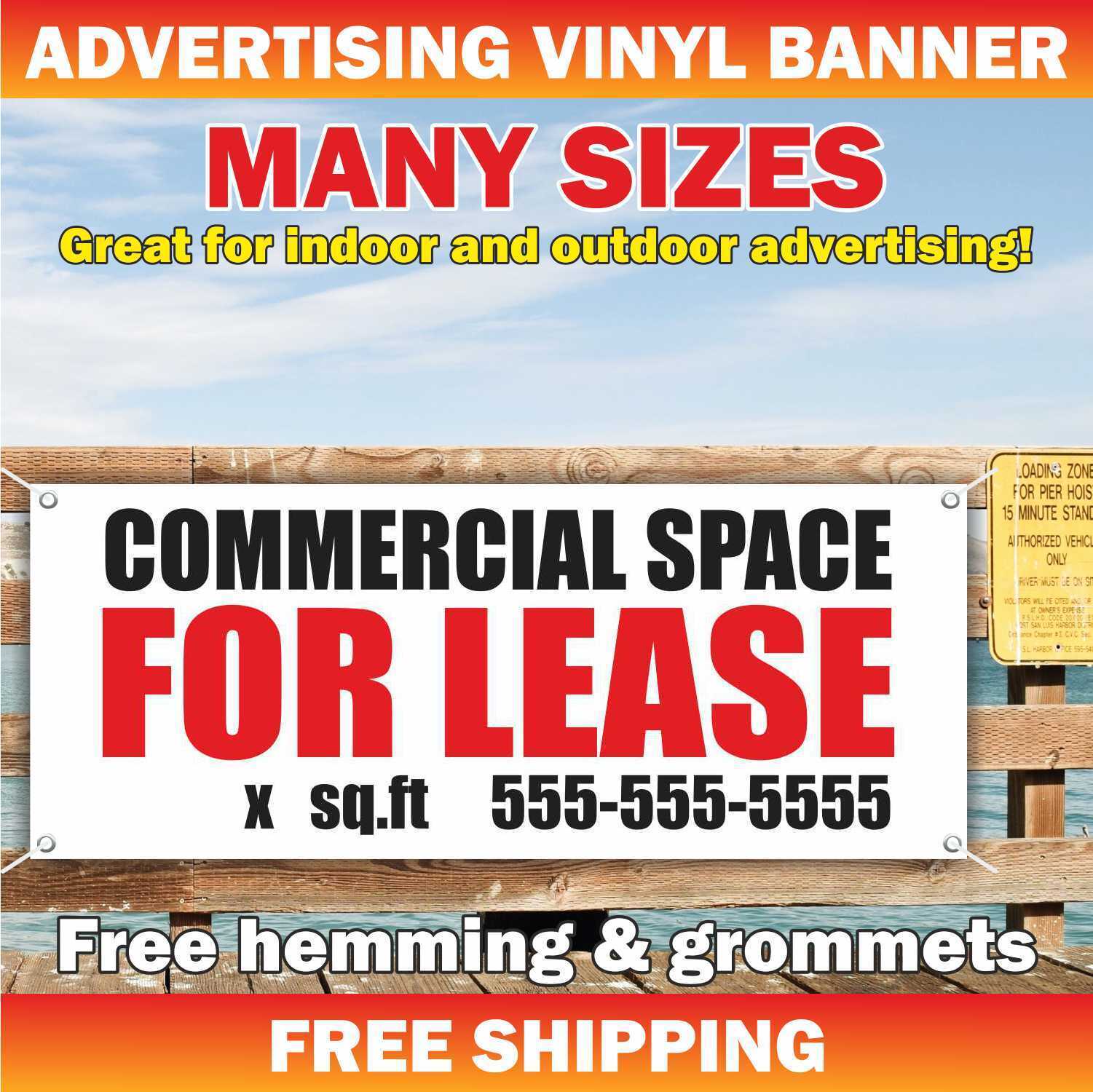 COMMERCIAL SPACE FOR LEASE Advertising Banner Vinyl Mesh Sign rent custom phone