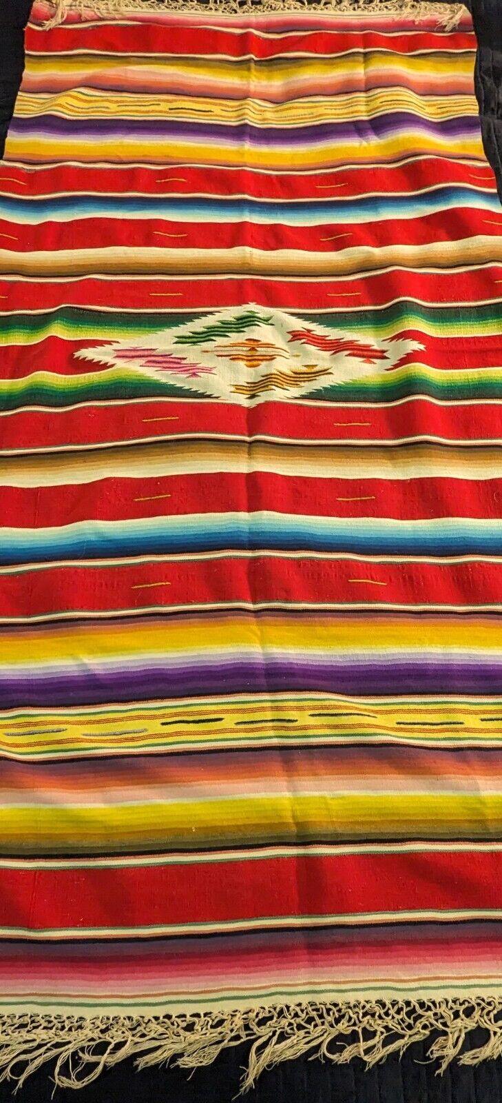 Vtg Antique Rainbow Saltillo Serape Hand Woven Wool Mexican Blanket Fringe 34x68