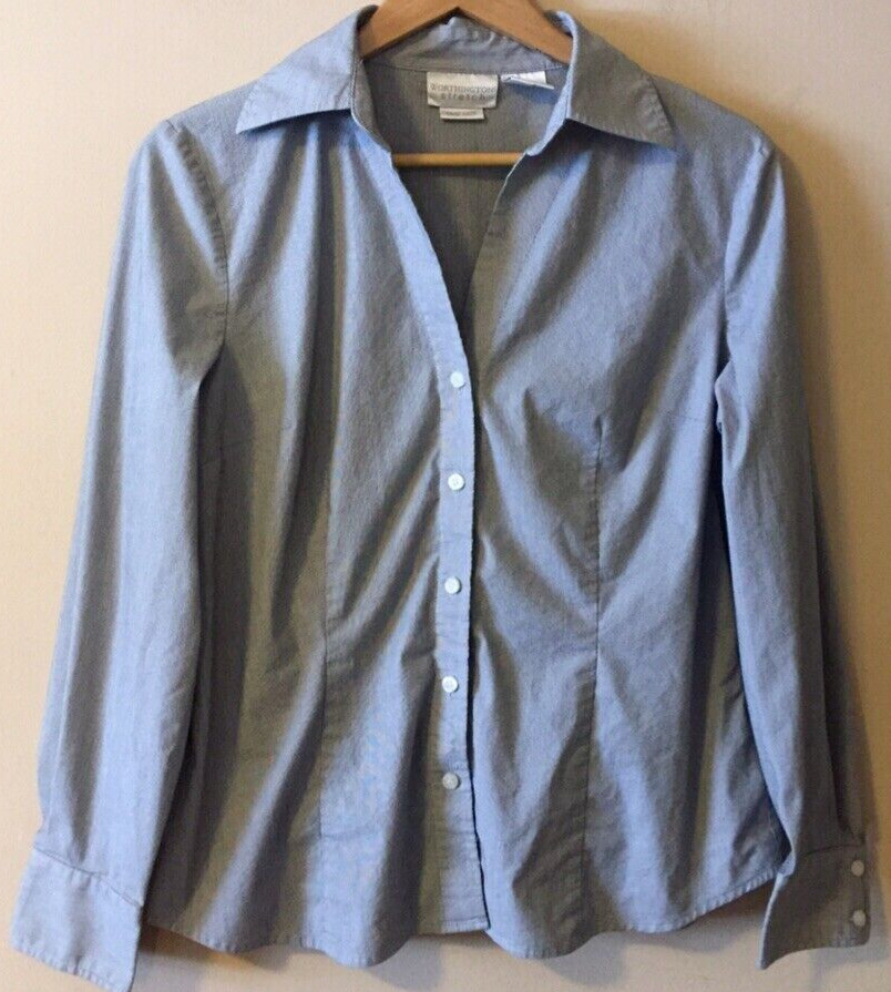 Worthington Women\'s Size 14 Stretch Gray Shirt Button Up Long Sleeve #p15+125