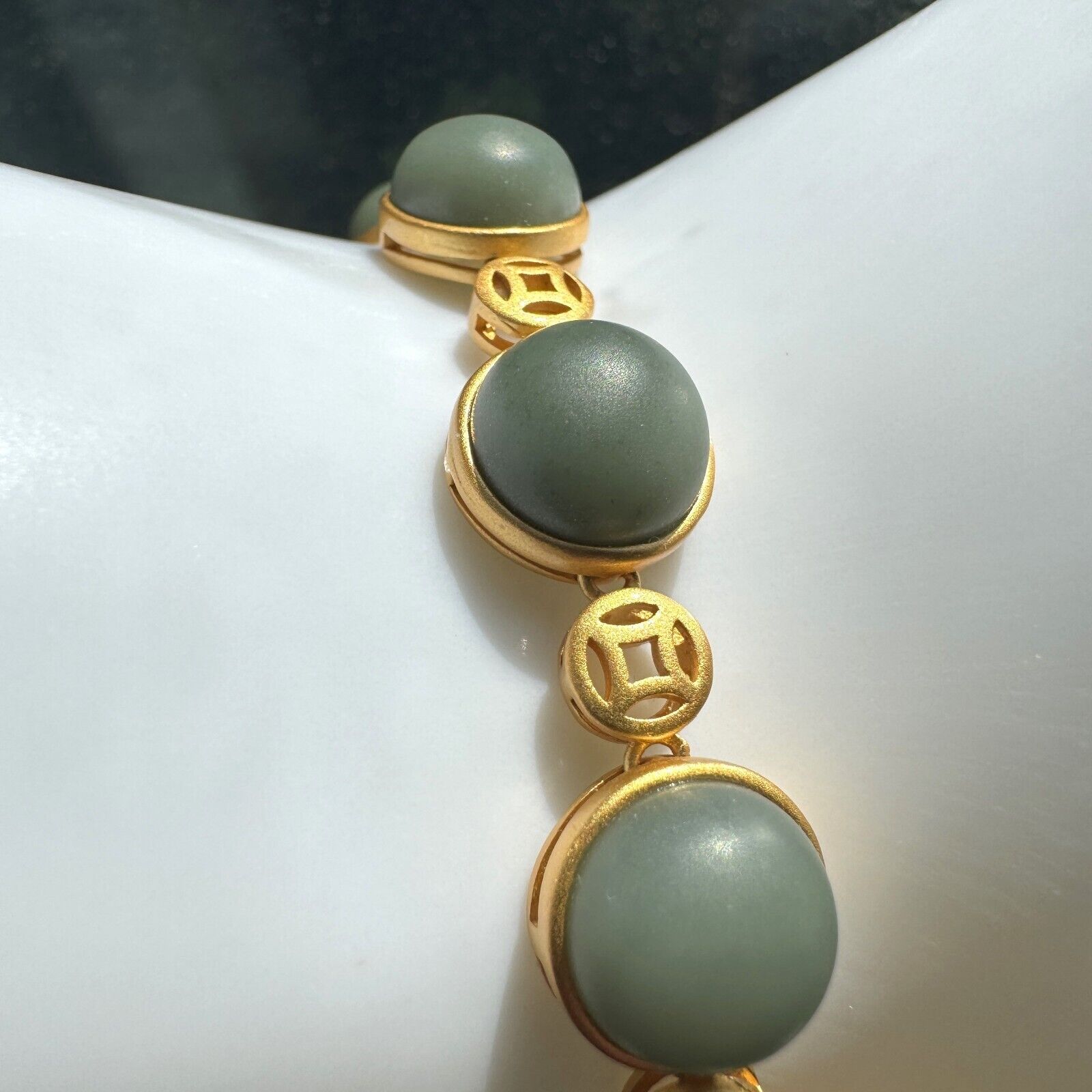 Matte Polished Nephrite Hetian Jade Bracelet with 925 Sterling Silver Accents