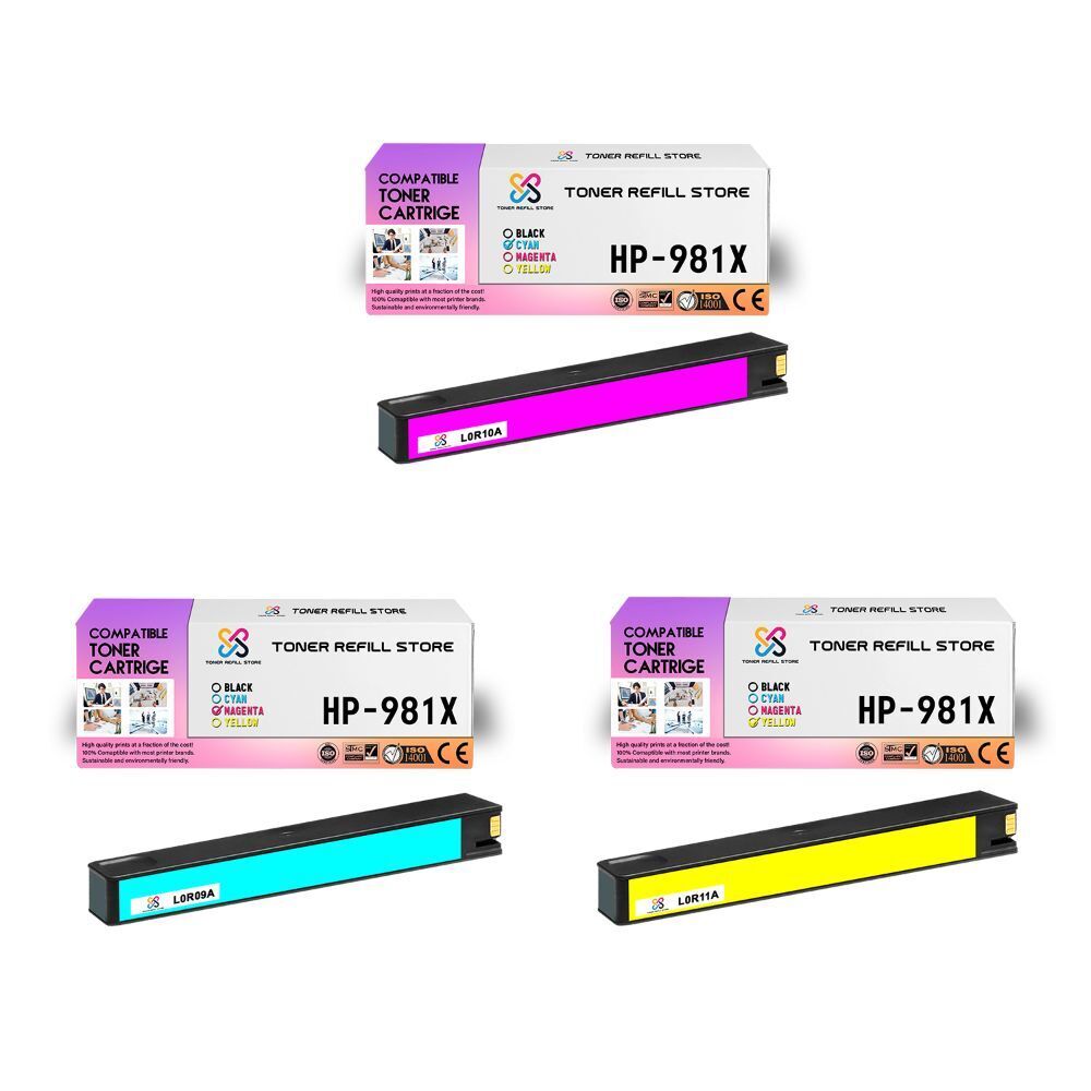 3PK TRS 981X CMY HY Compatible for HP PageWide MFP 586dn 586f Ink Cartridge