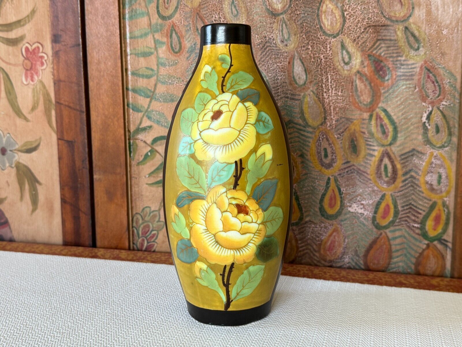 Antique Boch Freres Keramis Art Noveau Floral Stoneware Vase