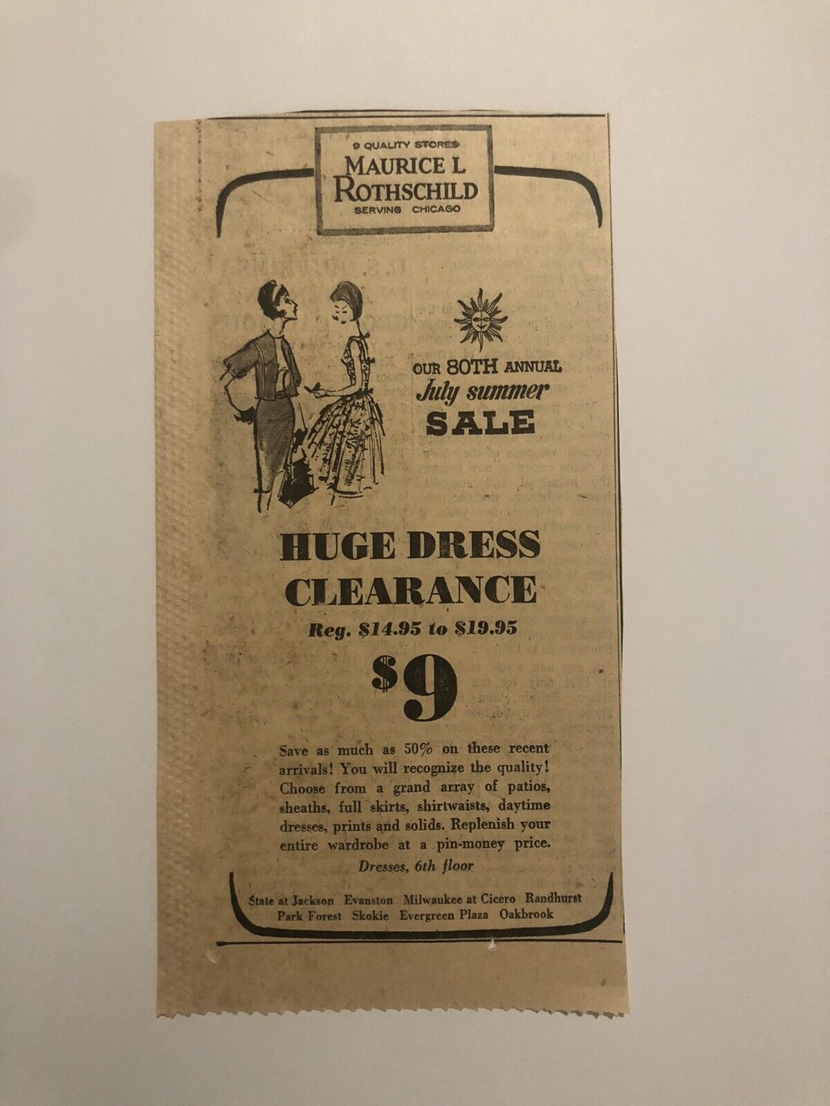 1950’s Maurice L. Rothschild Store Chicago Women’s Fashion Newspaper Ad