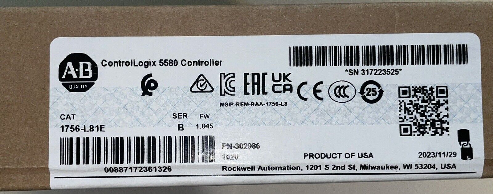 Allen-Bradley 1756-L81E ControlLogix 5580 Controller Processor In Box Sealed