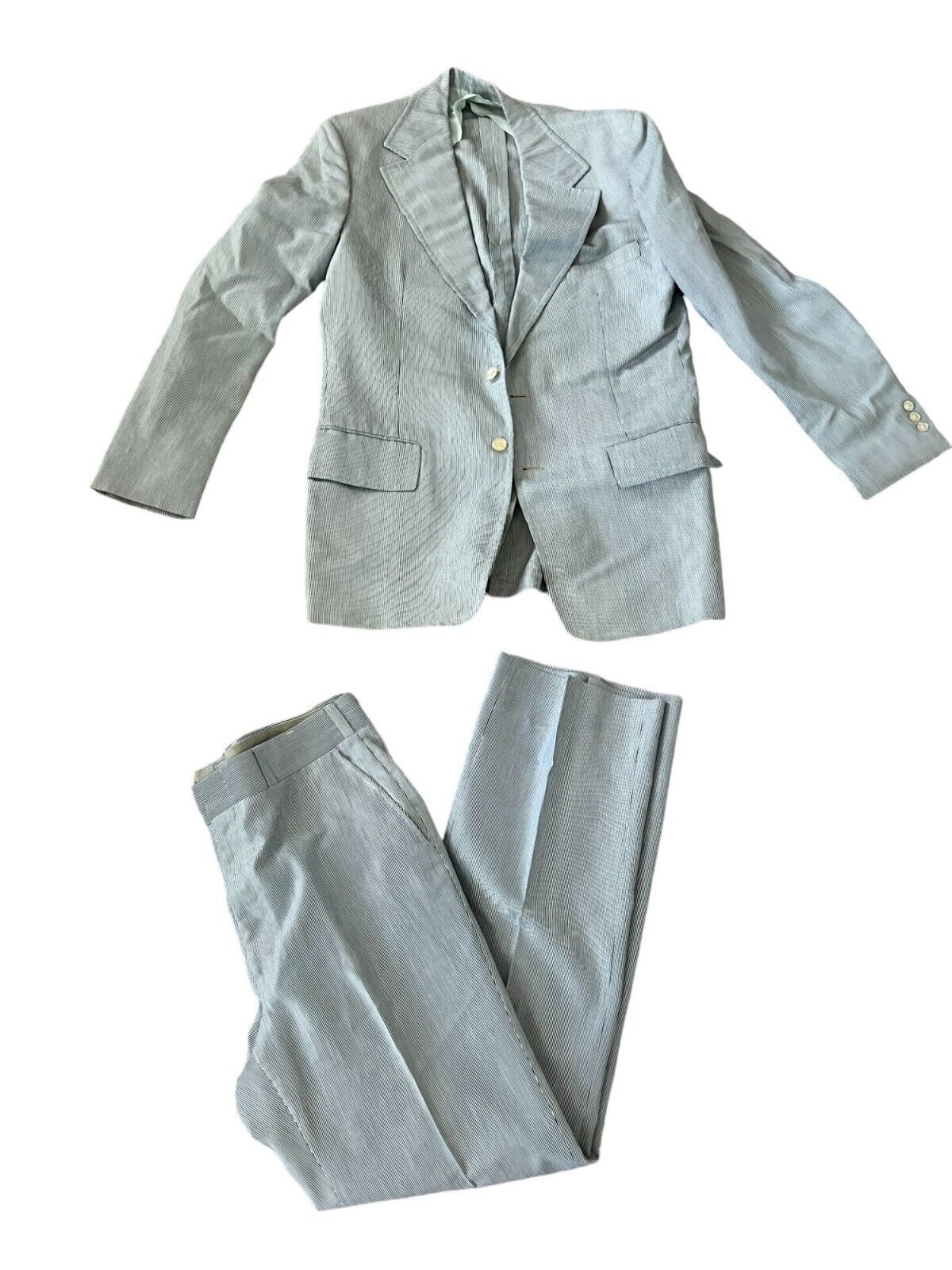 Haspel Seersucker Mens Suit 42R 37X33 Gray Vintage Business 2 Piece Set