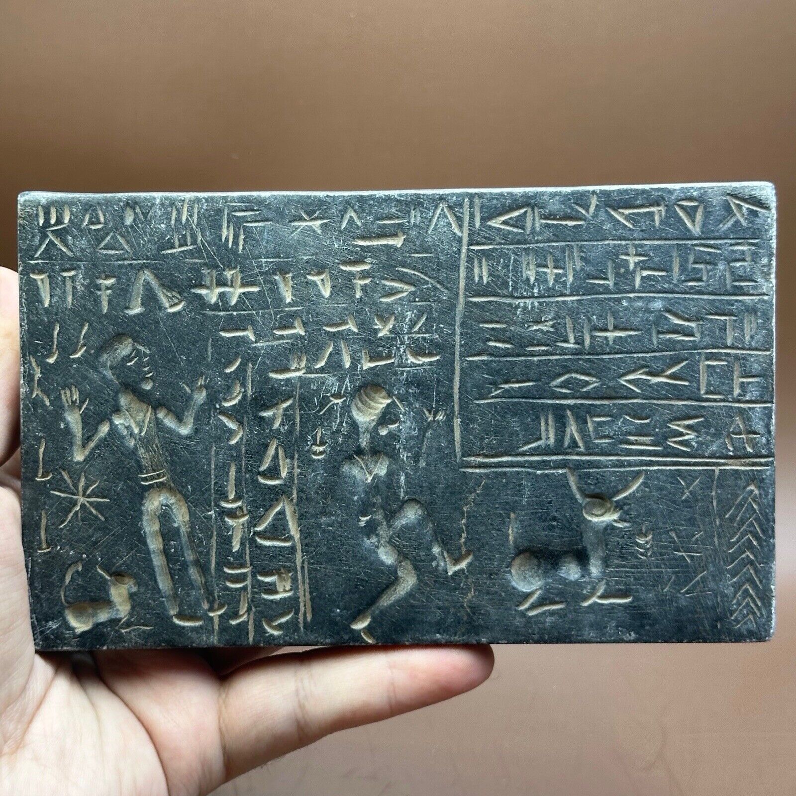 Wonderful Rare Ancient Near Eastern Stone Tablet With Ritual & Inscription Image