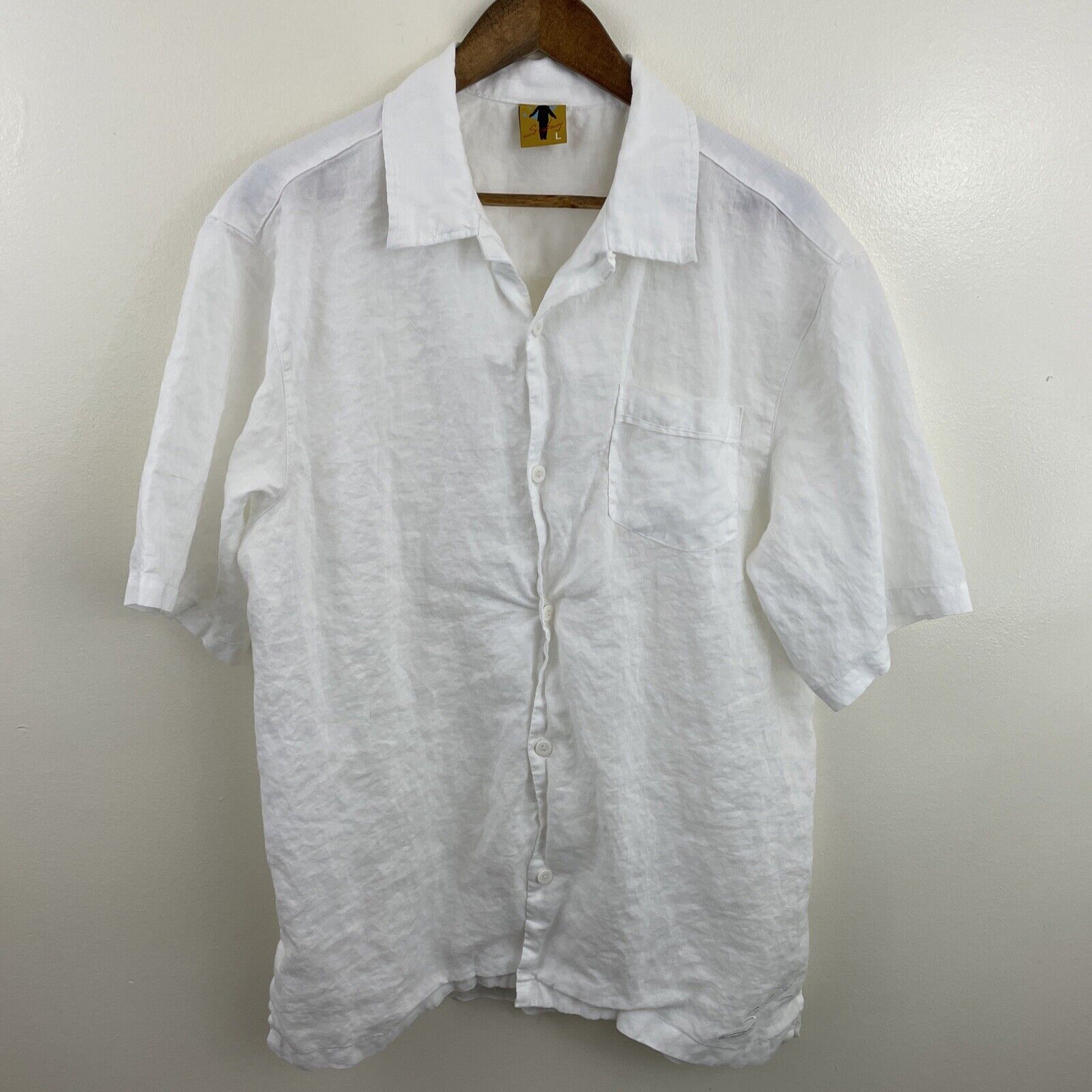 Steve Harvey Linen Shirt Mens L White Short Sleeve Button Classic