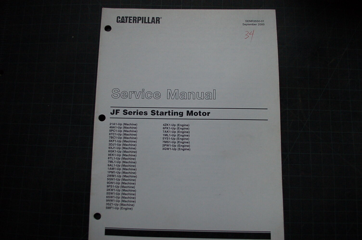 CATERPILLAR JF STARTING MOTOR System Operation Test Adjust Service Manual repair
