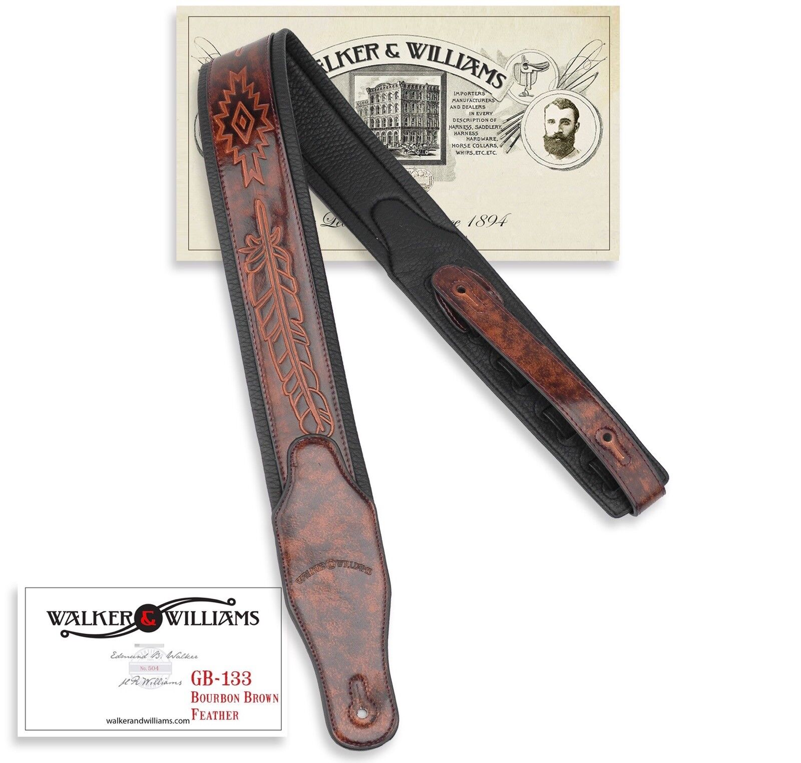 Walker & Williams GB-133 Bourbon Brown Native American Feather Padded Strap  