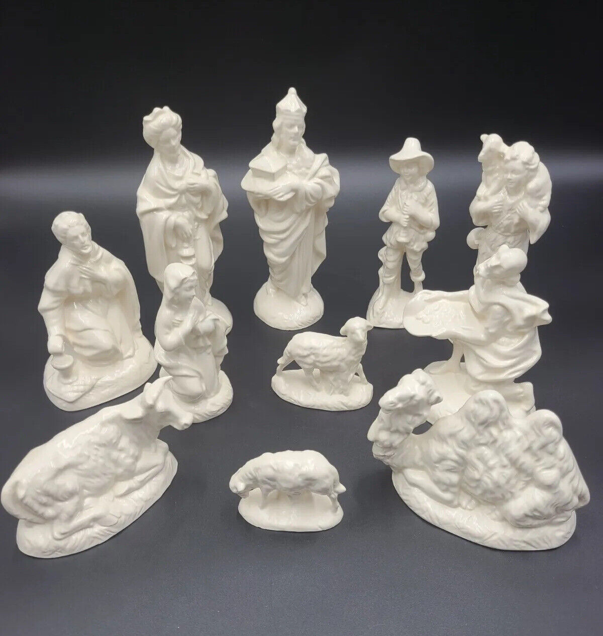Vtg Ivory Bisque Ceramic Nativity Set Lot of 11 From Atlantic Mold No Baby Jesus