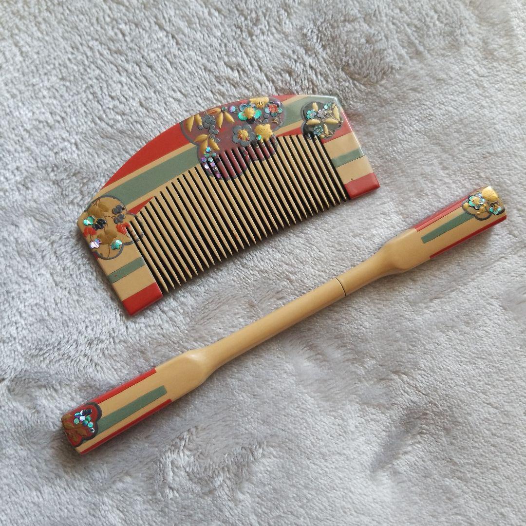 Kanzashi kimono Hair stick Antique Comb Hairpin Gold Makie Mother-Of-Pearl