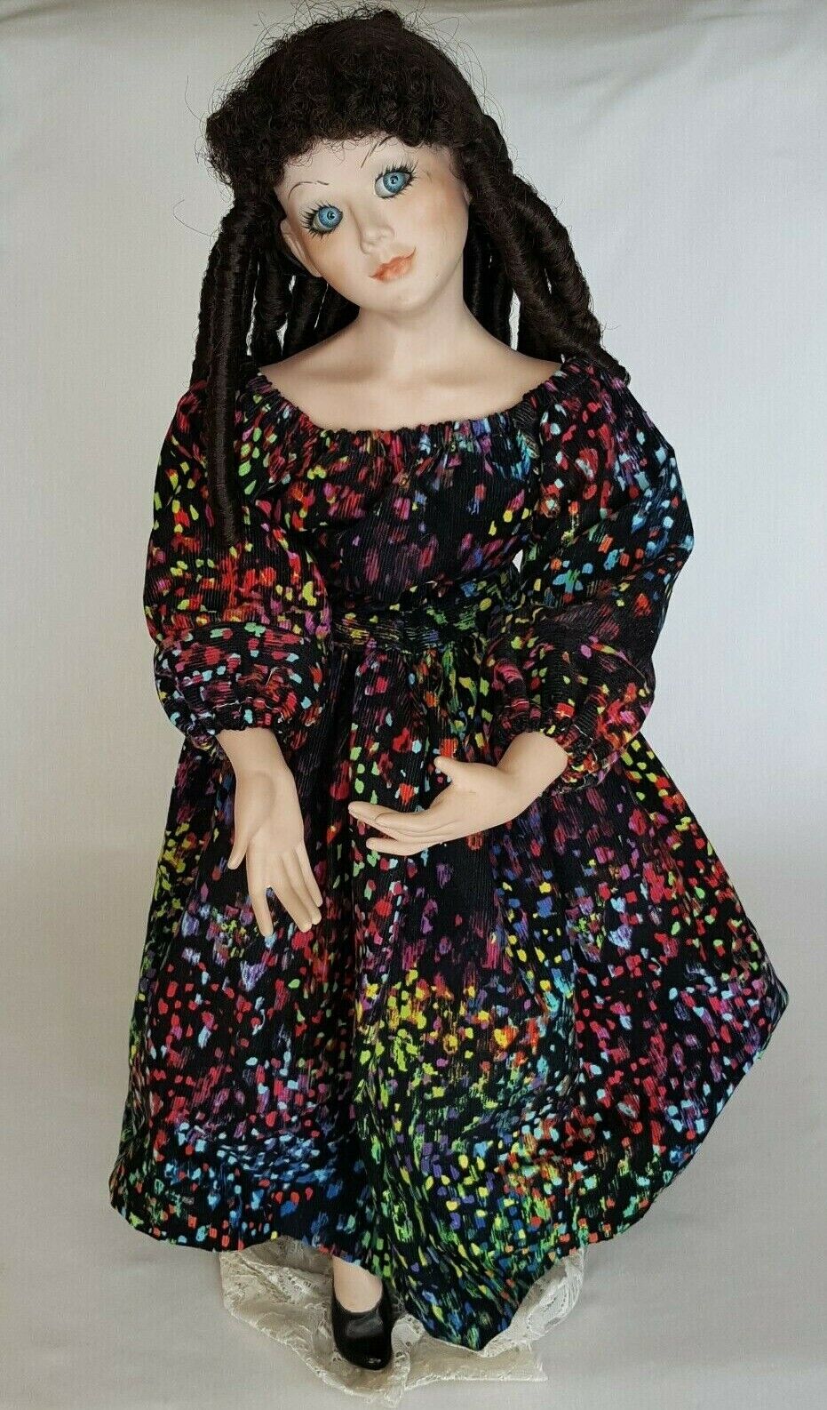 Vintage 1988 Klowns by Kay LG Porcelain Dancing Girl Multicolor Dress w/ Stand