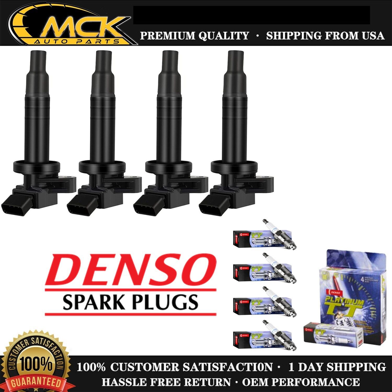 4x Ignition Coil & 4x DENSO Spark Plug For Toyota Corolla Matrix L4 1.8L