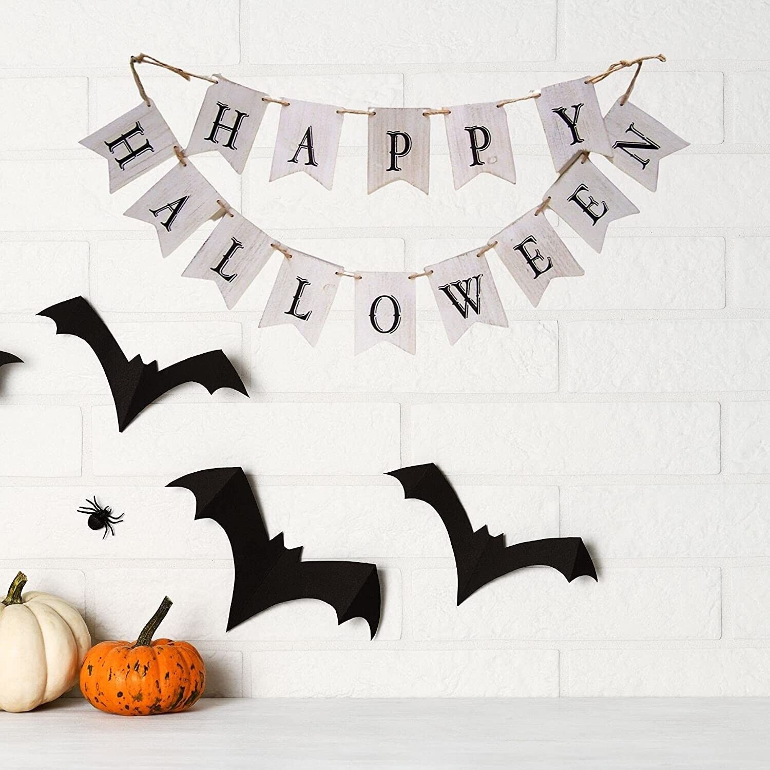Rustic White Washed Wooden Happy Halloween Sign