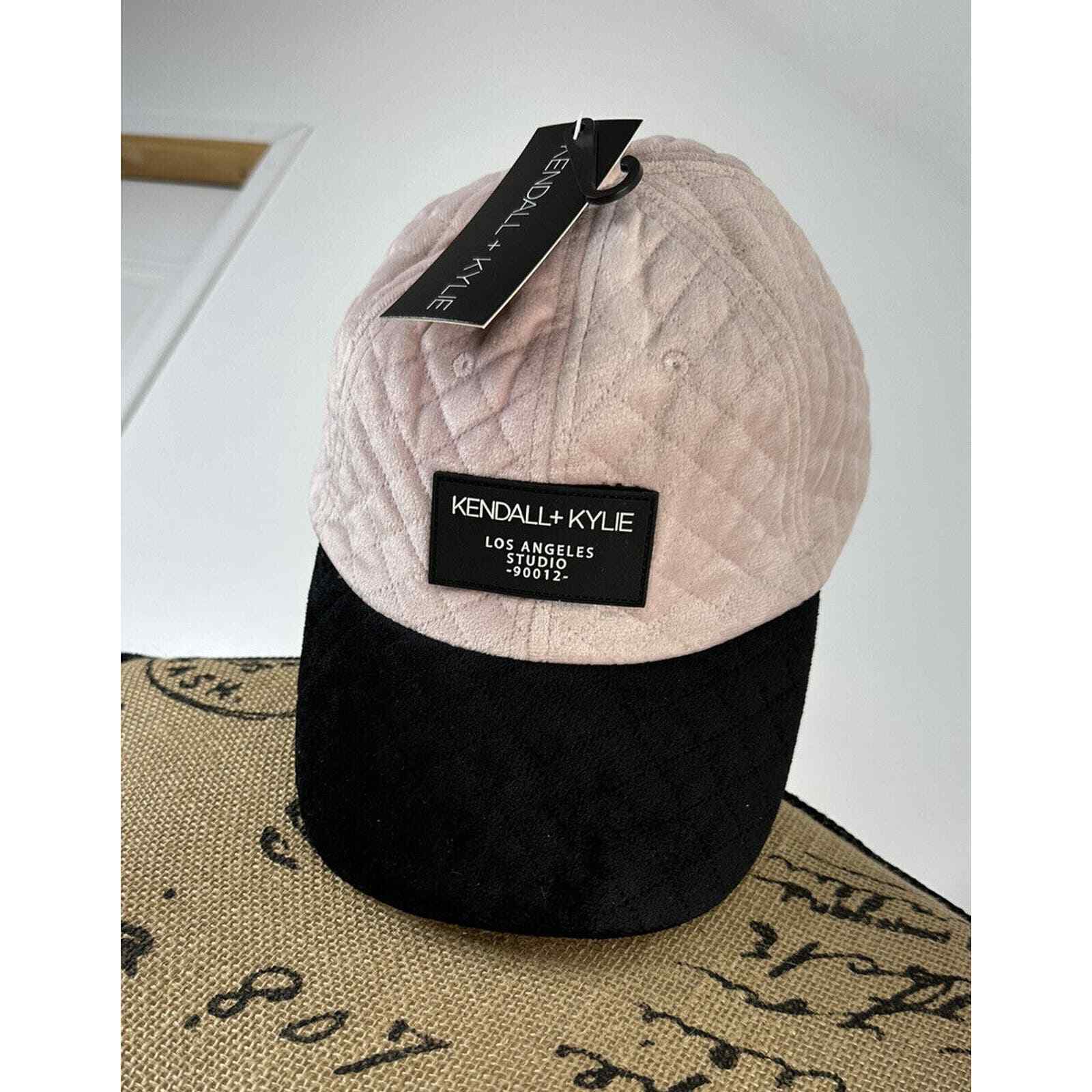 Kendall + Kylie Women\'s Velvet Strapback Baseball Hat Cap Adjustable Pink Quilt