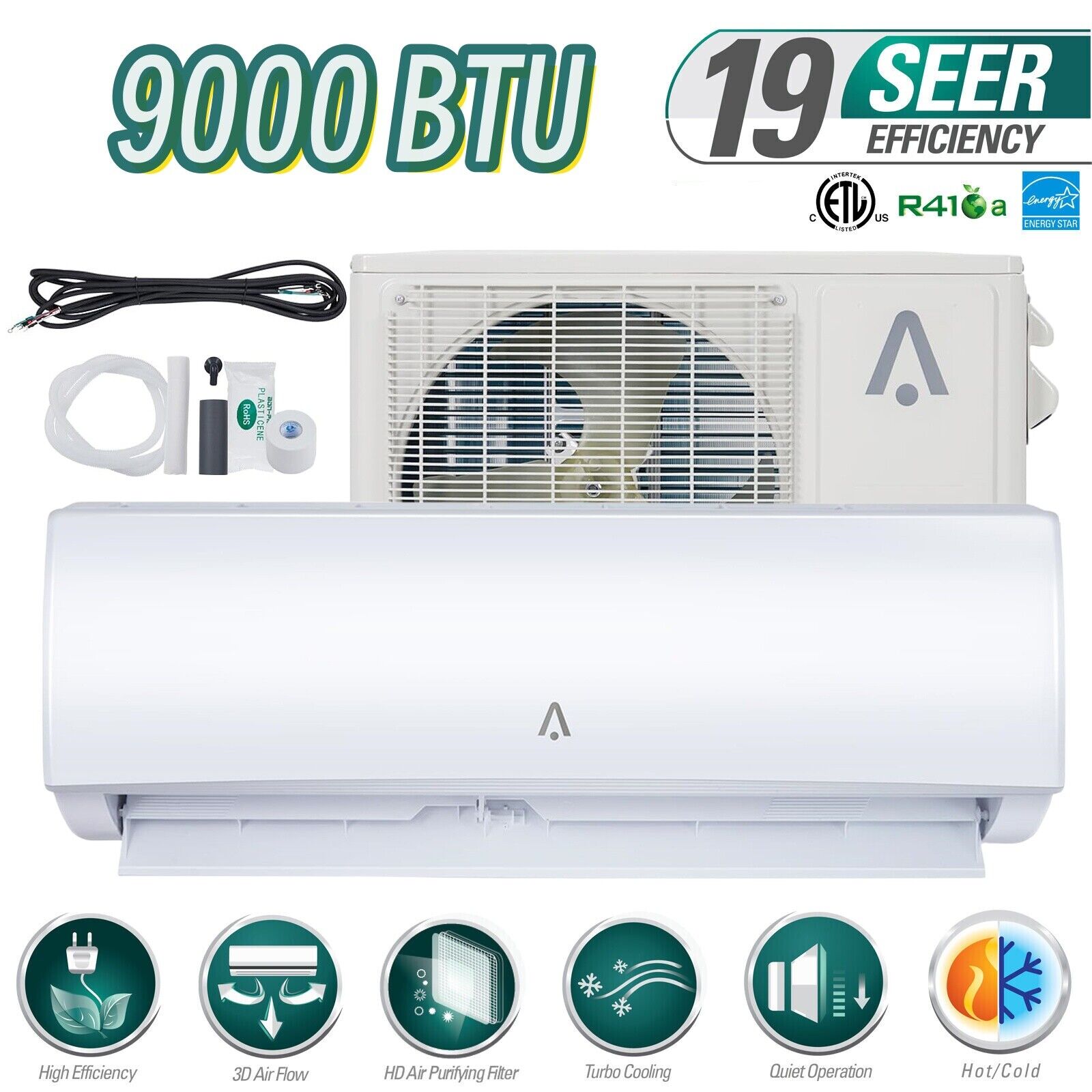 9000/24000/36000 BTU Mini Split Air Conditioner Heat Pump 19 SEER Smart AC Unit