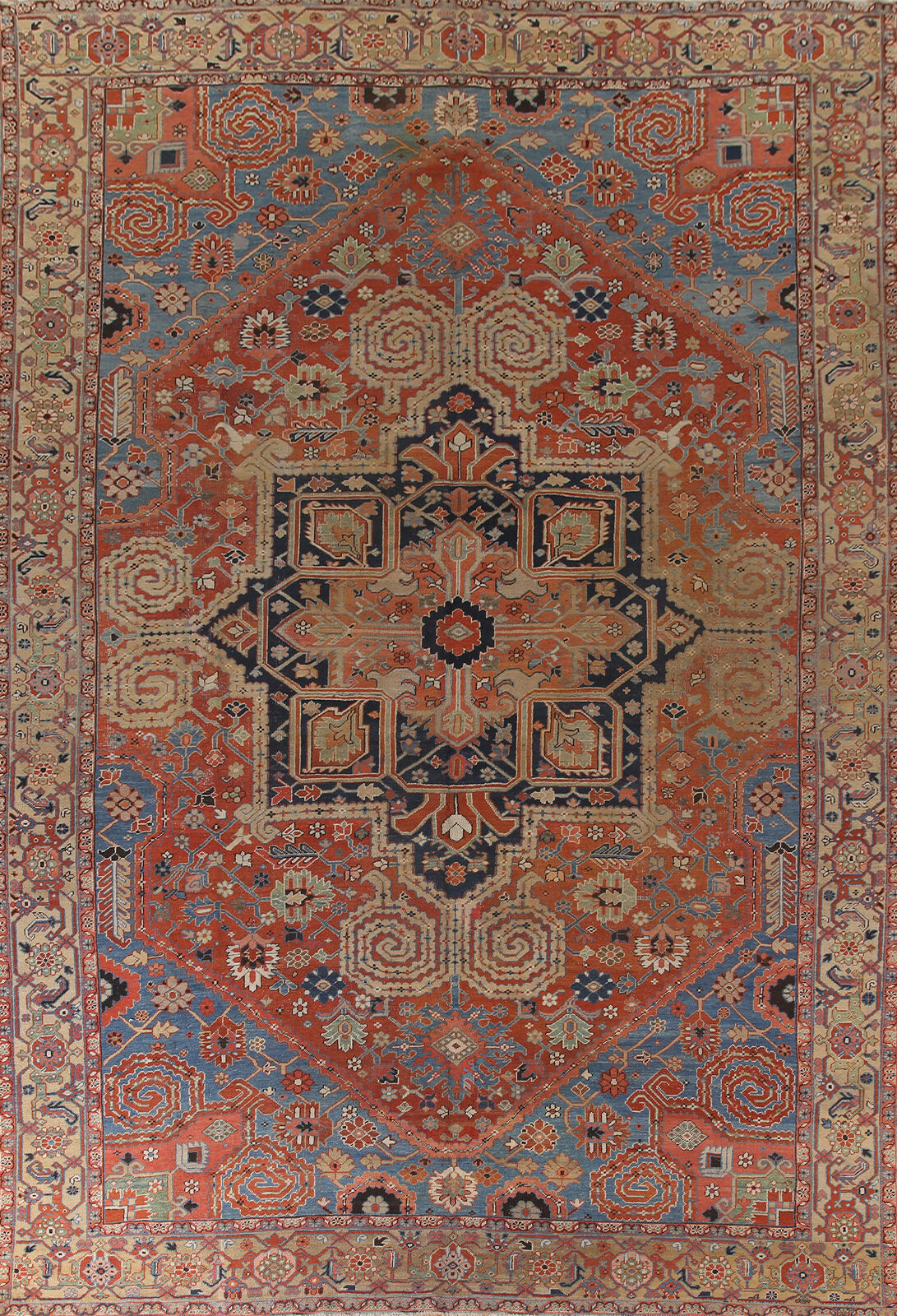 Pre-1900 Vegetable Dye Heriz Bakhshayesh Large Rug 12x15 Handmade Antique Carpet