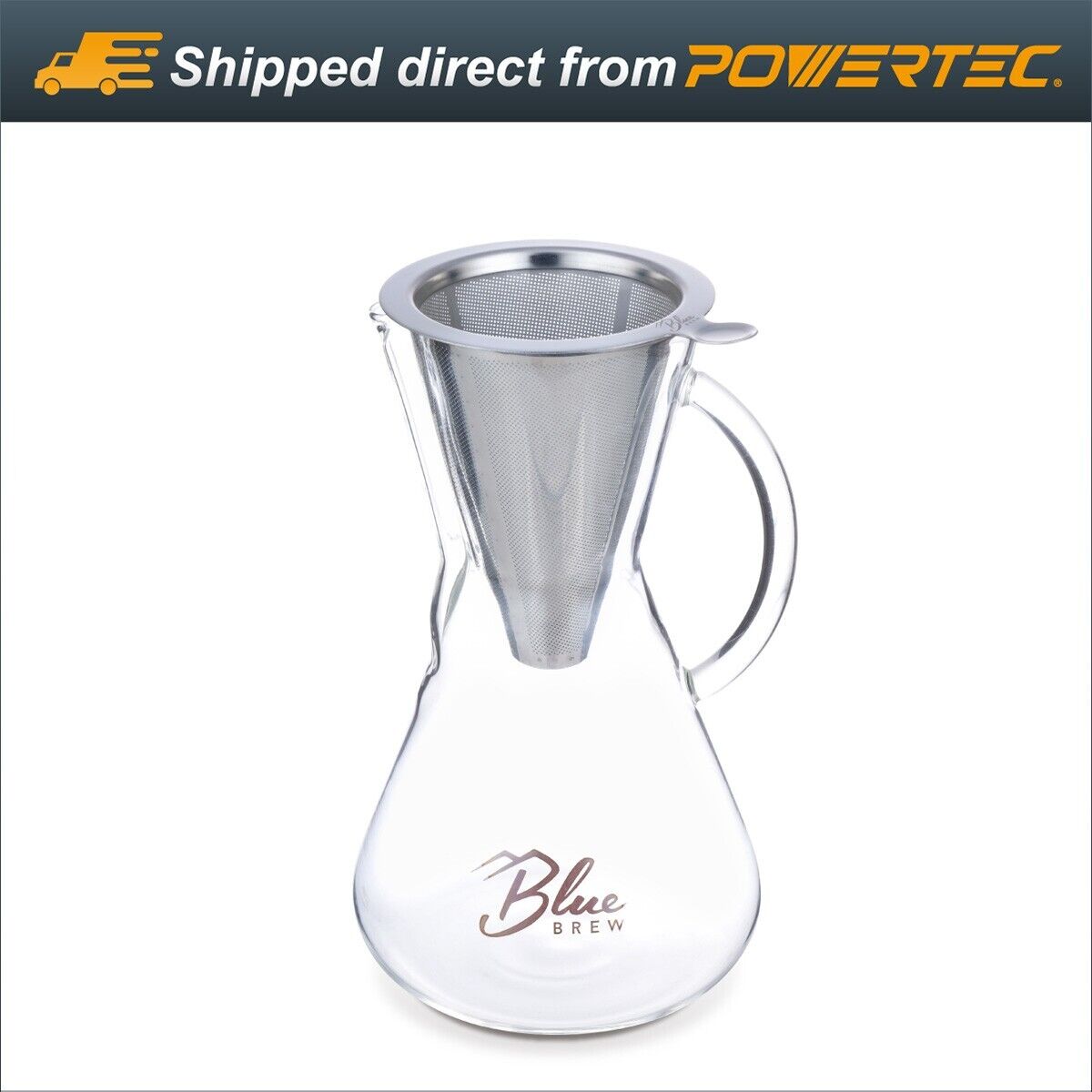 BLUE BREW BB1011 Pour Over Brewer | Coffee Maker Carafe w/ Permanent Filter