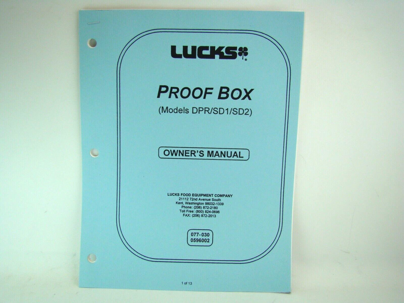 Lucks Proof Box Owners Manual Models DPR/SD1/SD2