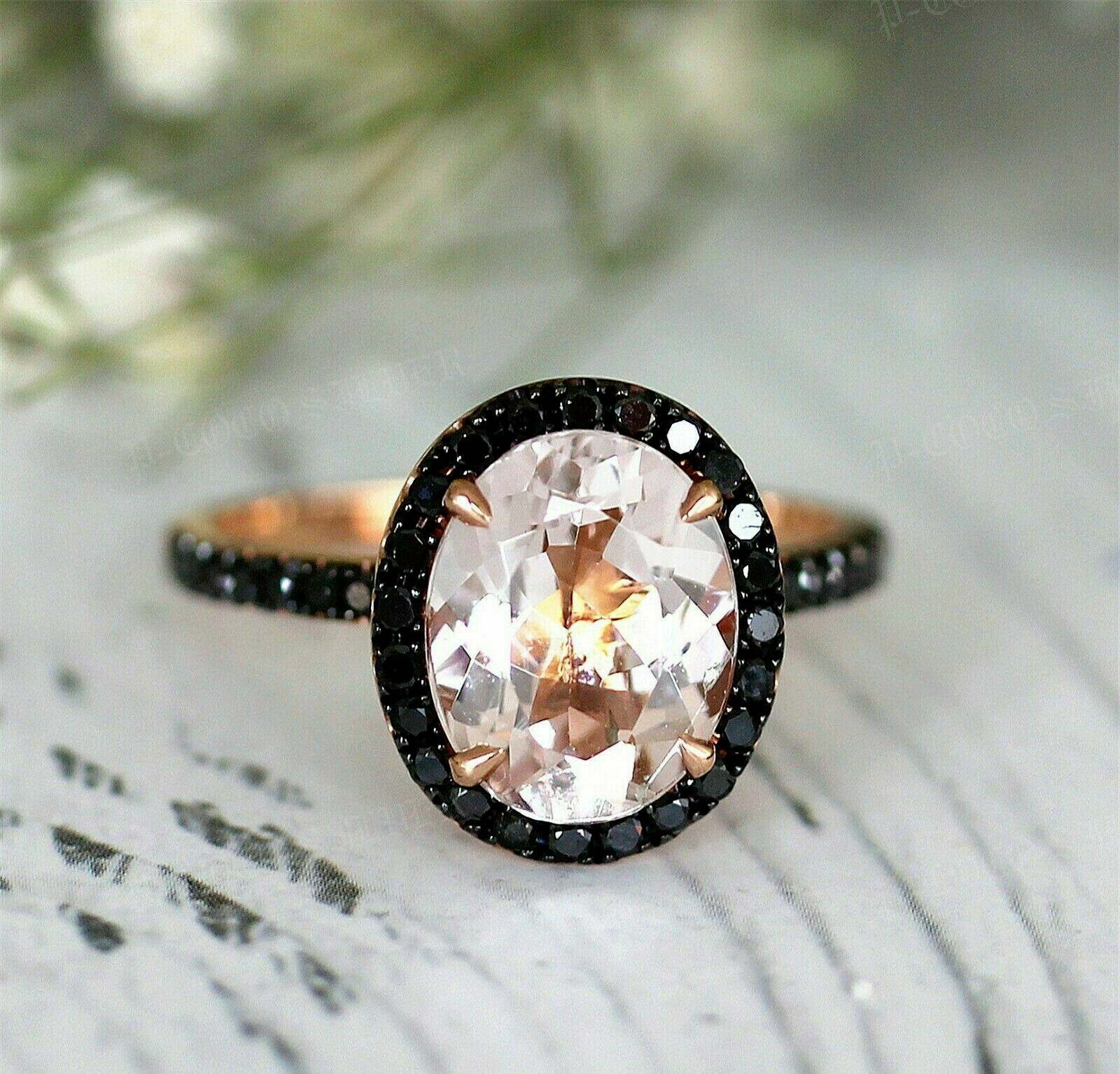 2Ct Oval Cut Created Peach Morganite Halo Engagement Ring 14K Rose Gold Plated