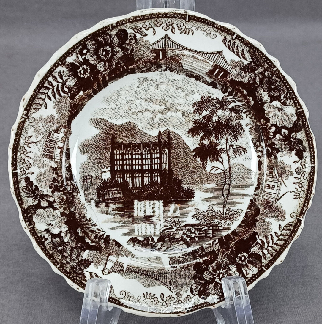 Enoch Wood Festoon Border #1 Brown Transferware Toddy Plate C. 1818-1846