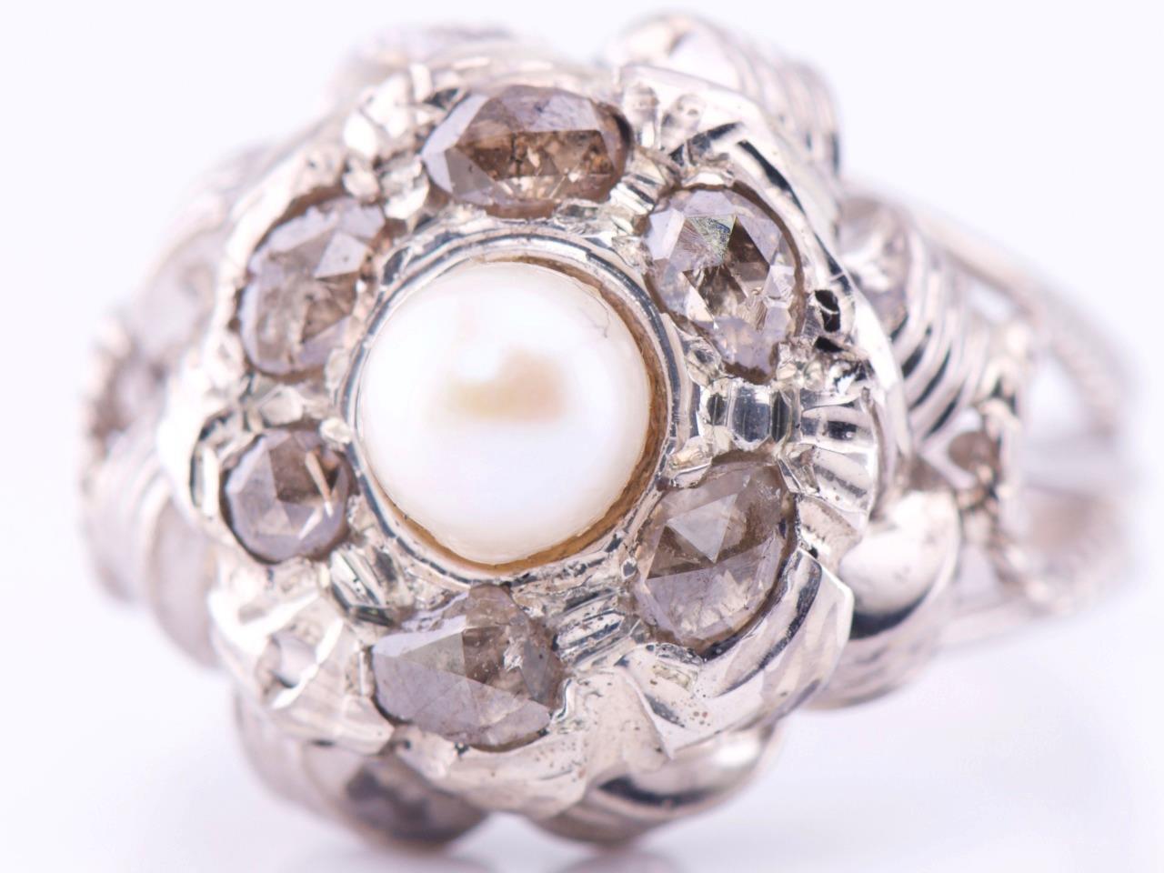 Antique French Ladies Ring Art-Deco Platinum 1ct Diamond Pearl Hand Made c1930\'s