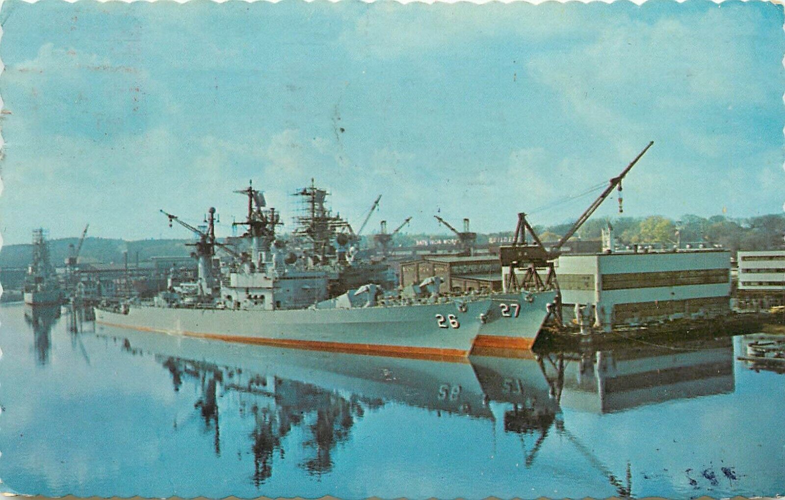 Bath Iron Works Bath Maine Battleships Naval Ship Kennebec River 1965 Postcard